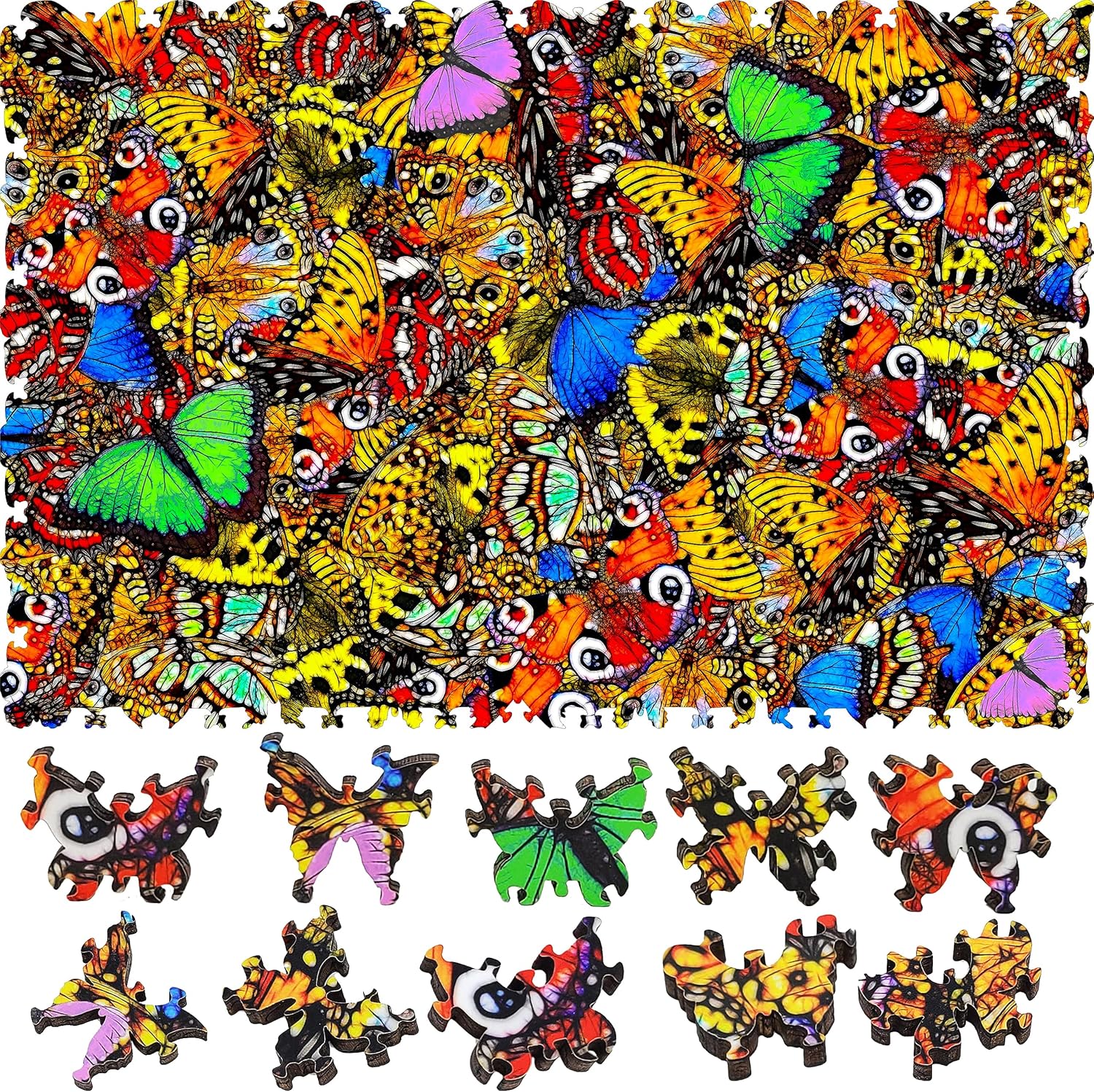 Wooden Jigsaw Puzzle for Adults - Uniquely Shaped Pieces - Made in The USA by FoxSmartBox - 216 Pieces - Challenge. Butterflies