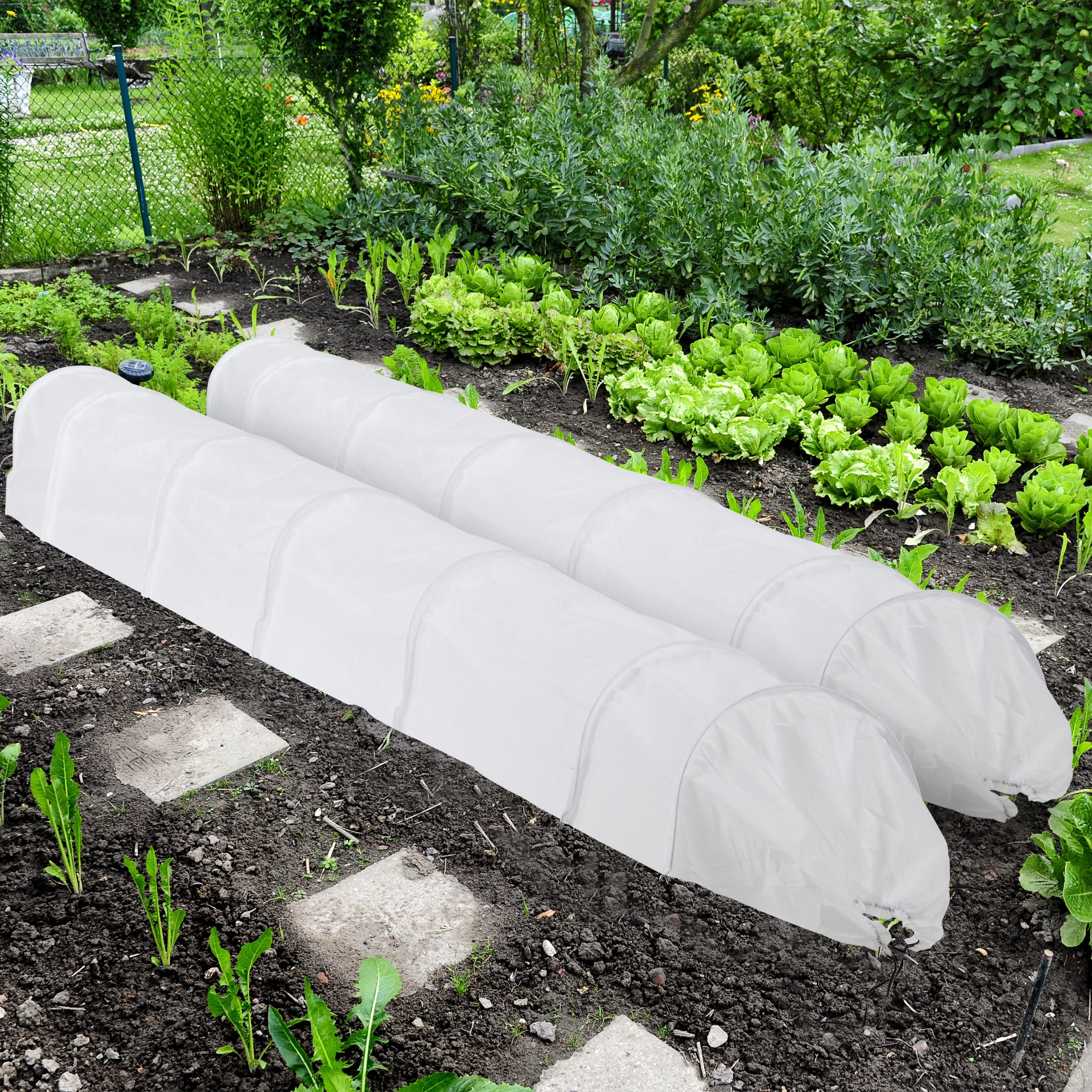 Relaxdays Pack 2 Invernaderos Túnel con Arcos, Protección para Huertos, 3,4 m Largo, contra Parásitos y Pájaros, Blanco