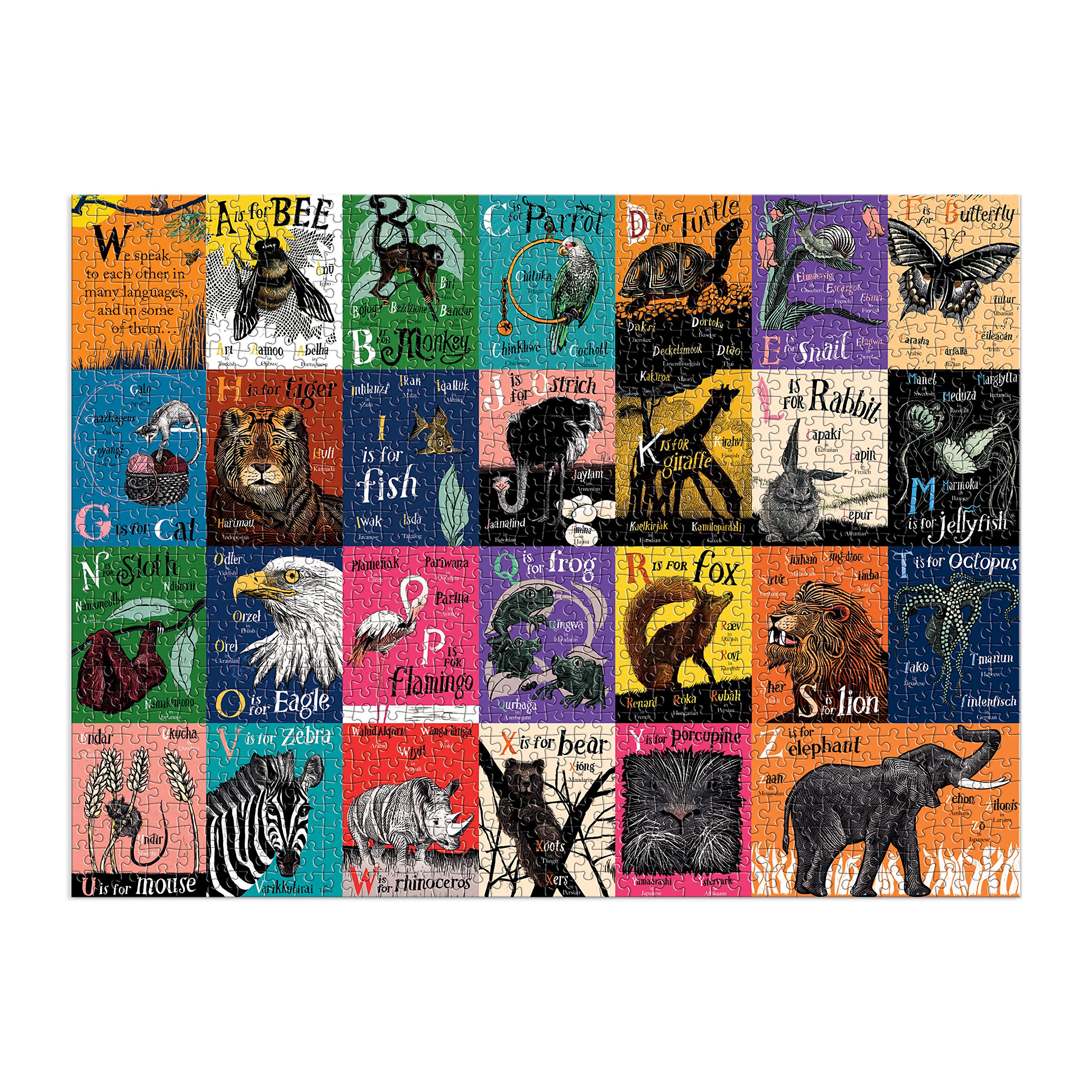 Mudpuppy A is for Bee: an Alphabet in Translation - 1000 Piece Family Puzzle with Unique and Colorful Illustrations of Animals in Different Languages for Children Ages 8 and Up - Image 8