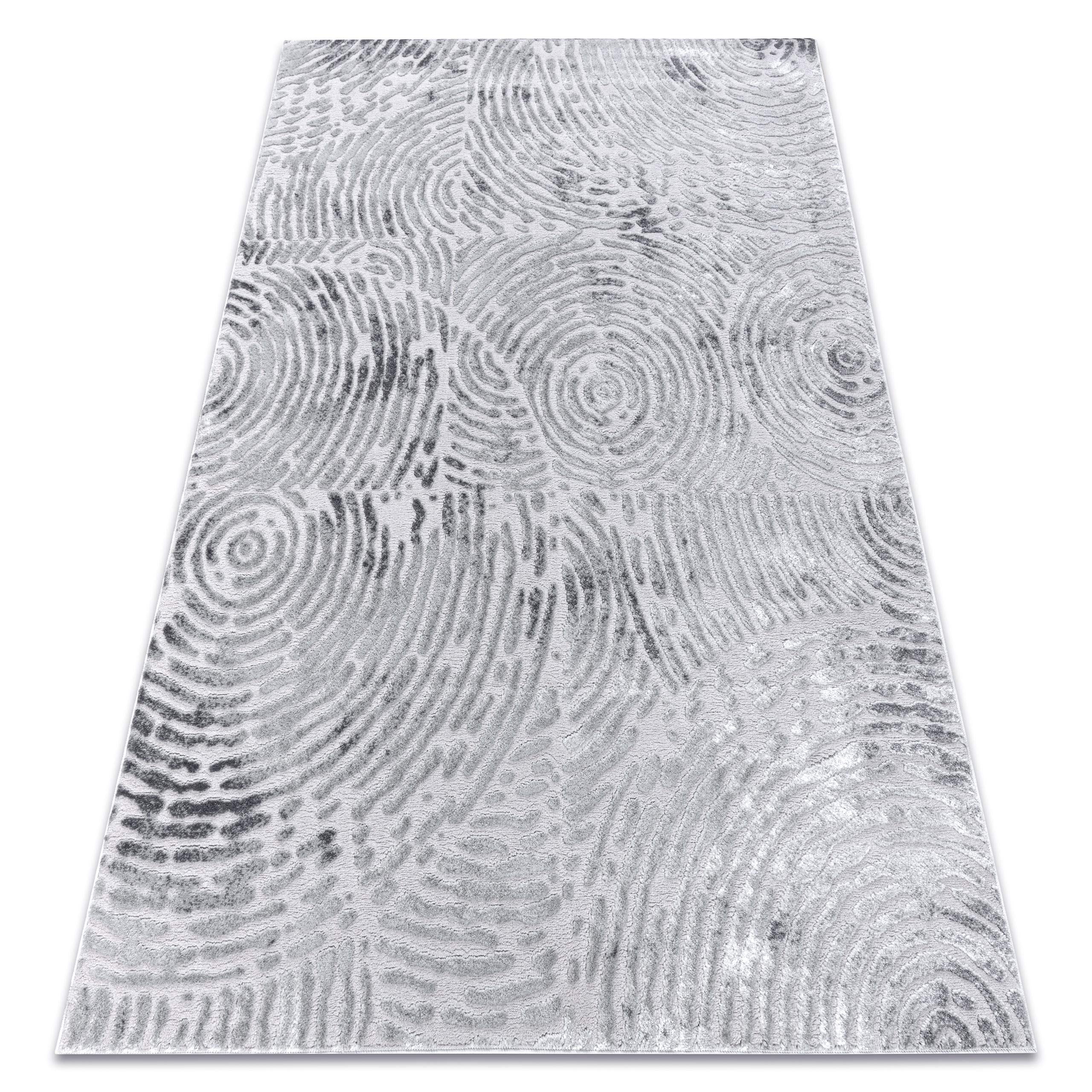 Nowoczesny dywan MEFE, elegancki dywan do salonu, sypialni, okręgów, odcisków palców - strukturalny, dwa poziomy z włókniny, szary, srebrny 240 x 330 cm