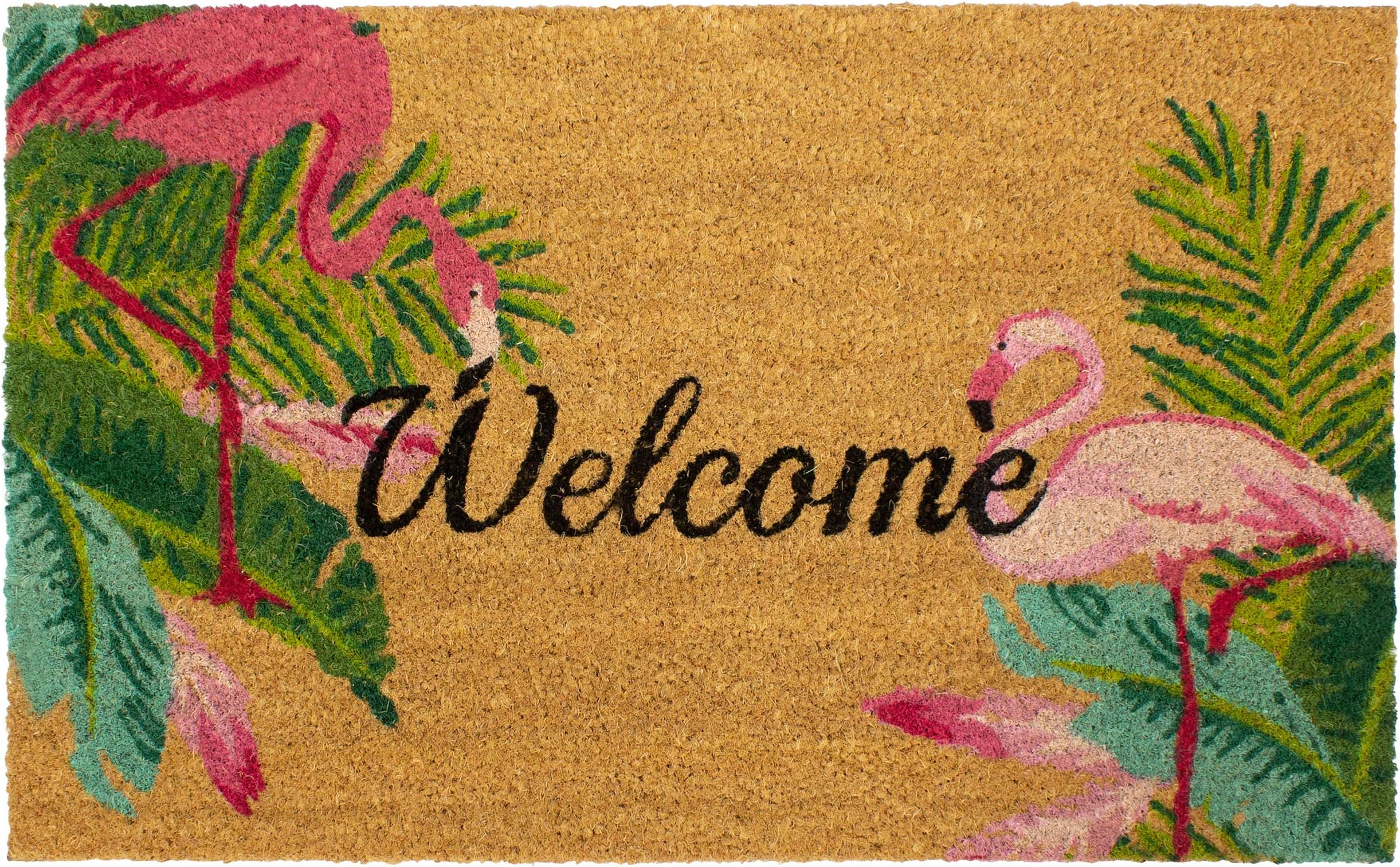 Storm Stopper – Doormat | Flamingo Duo | All Weather Heavy Duty Mat | 100% Natural Coir Face | Non-Slip | Outdoor Home Décor | Absorbent, Fade Resistant & Pet Friendly | 18" x 28"