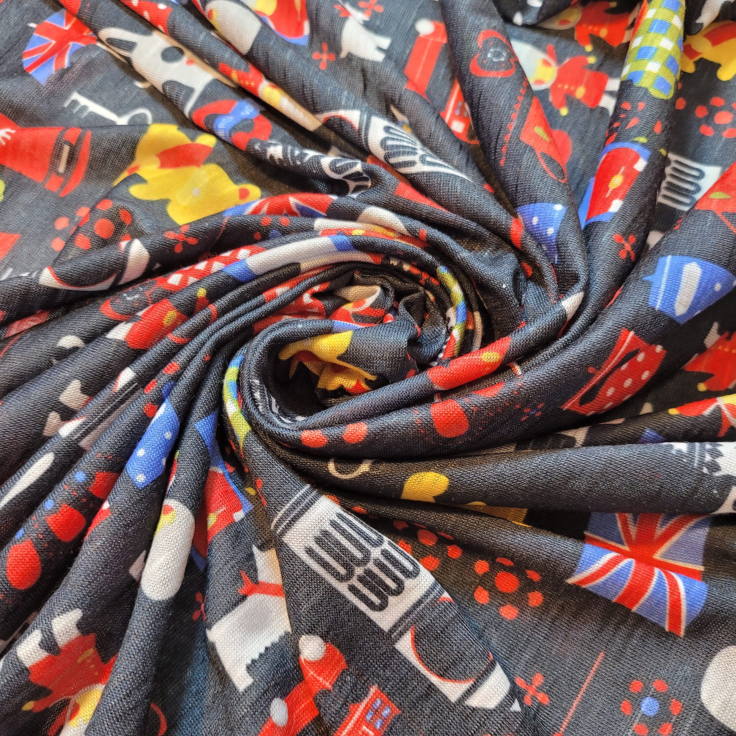 Soft Printed Cotton Jersey Stretch Knit Fabric - Ideal for T-Shirts, Babywear, Dressmaking & Crafts, London Tour, Meter