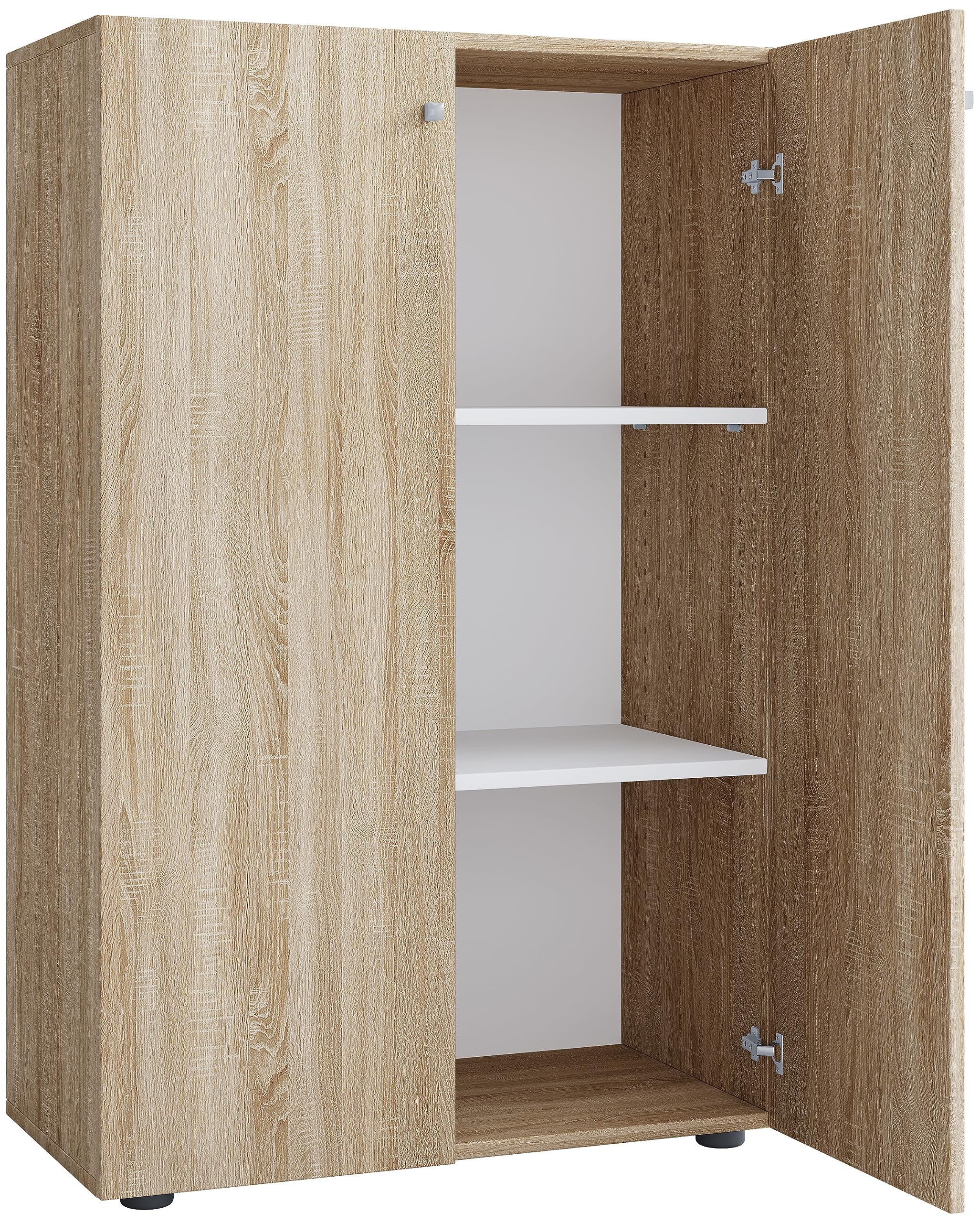 VCM Büroschrank mit 3 Fächern | moderner Aktenschrank mit Drehtüren | Maße ca. B. 70 x H. 110 x T. 40 cm – Lona 3-Fach Sonoma-Eiche (Sägerau)