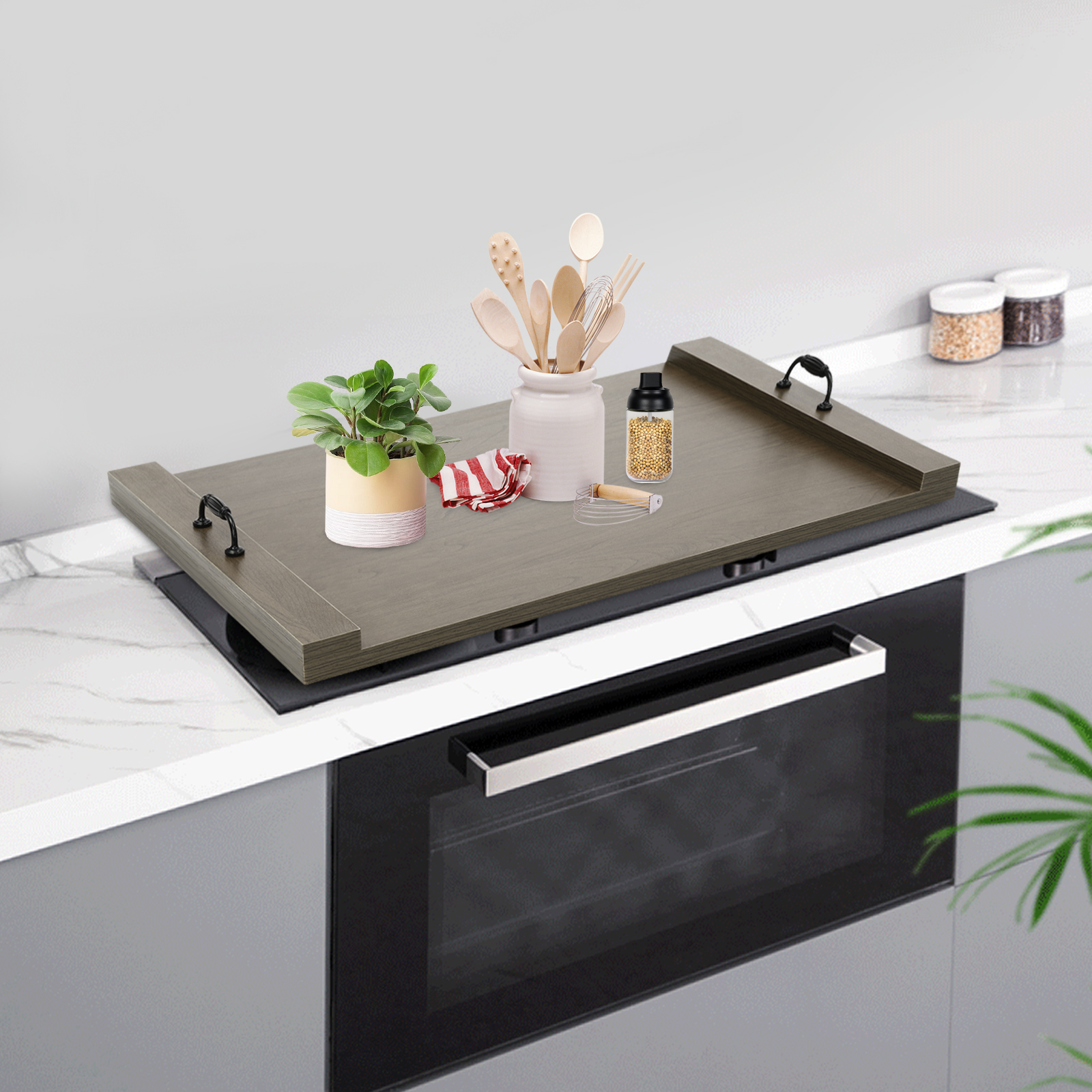 Cubierta para estufa Mahugde Noodle Board, tabla rectangular de madera y tablero de melamina 76.2x55.88 cm con mango miniatura 7