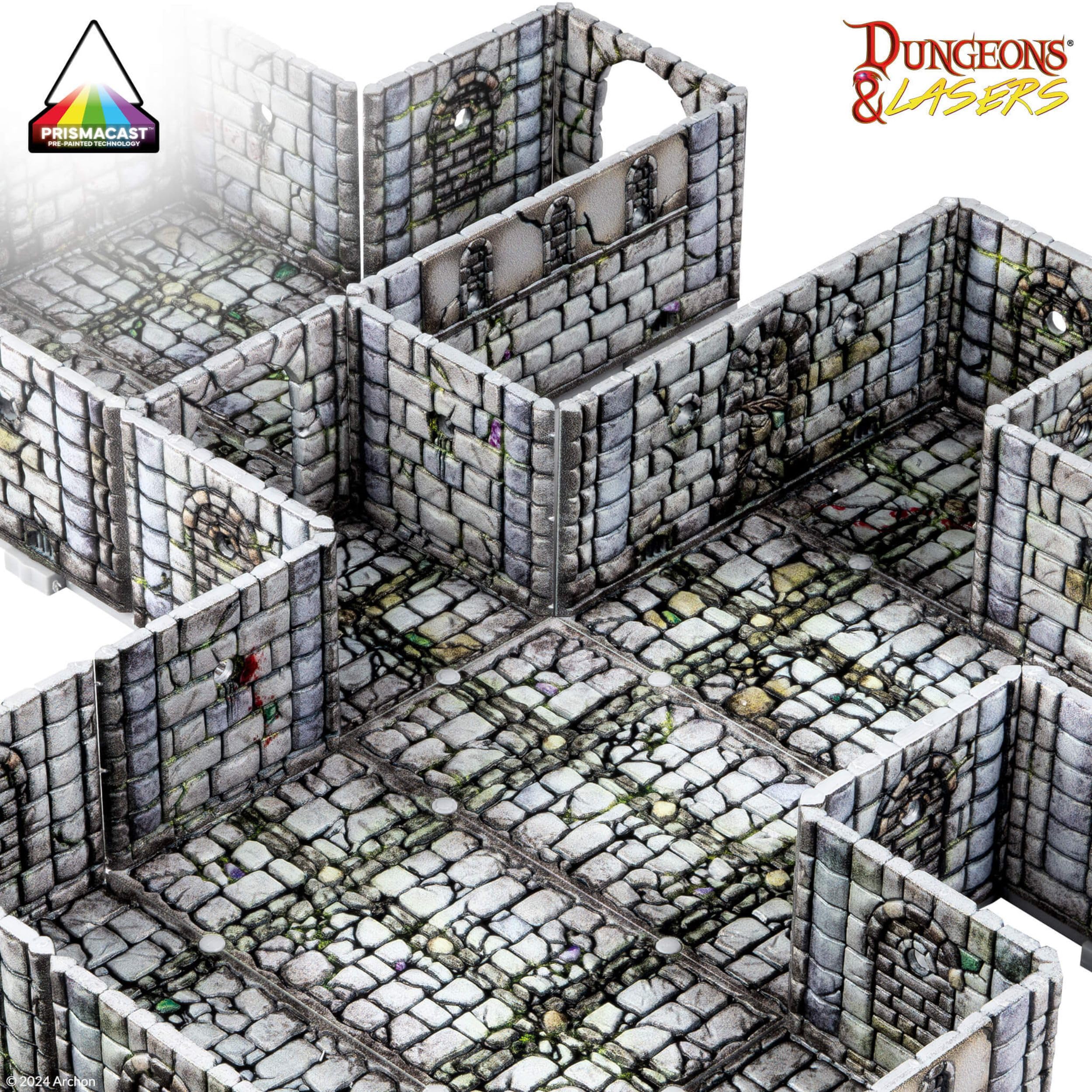 Dungeons & Lasers Set di terreno preverniciato per giochi di ruolo DND e da tavolo, 5E, compatibile con miniature in scala da 28 mm-32 mm, design modulare per un montaggio rapido (Fantasy Dungeon)