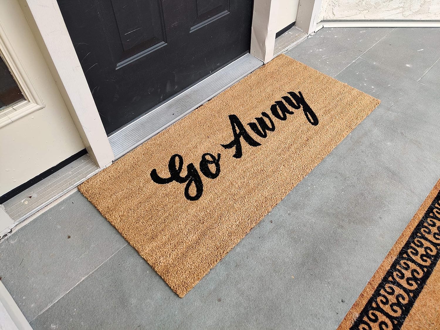 Ecomills Go Away Coco Coir Door Mat, 22" x 47" x 0.5" - Non Slip Backing, Elegant Front Entry Mat, Natural, Indoor Outdoor, Low Profile, Easy to Clean, Durable Heavy Duty