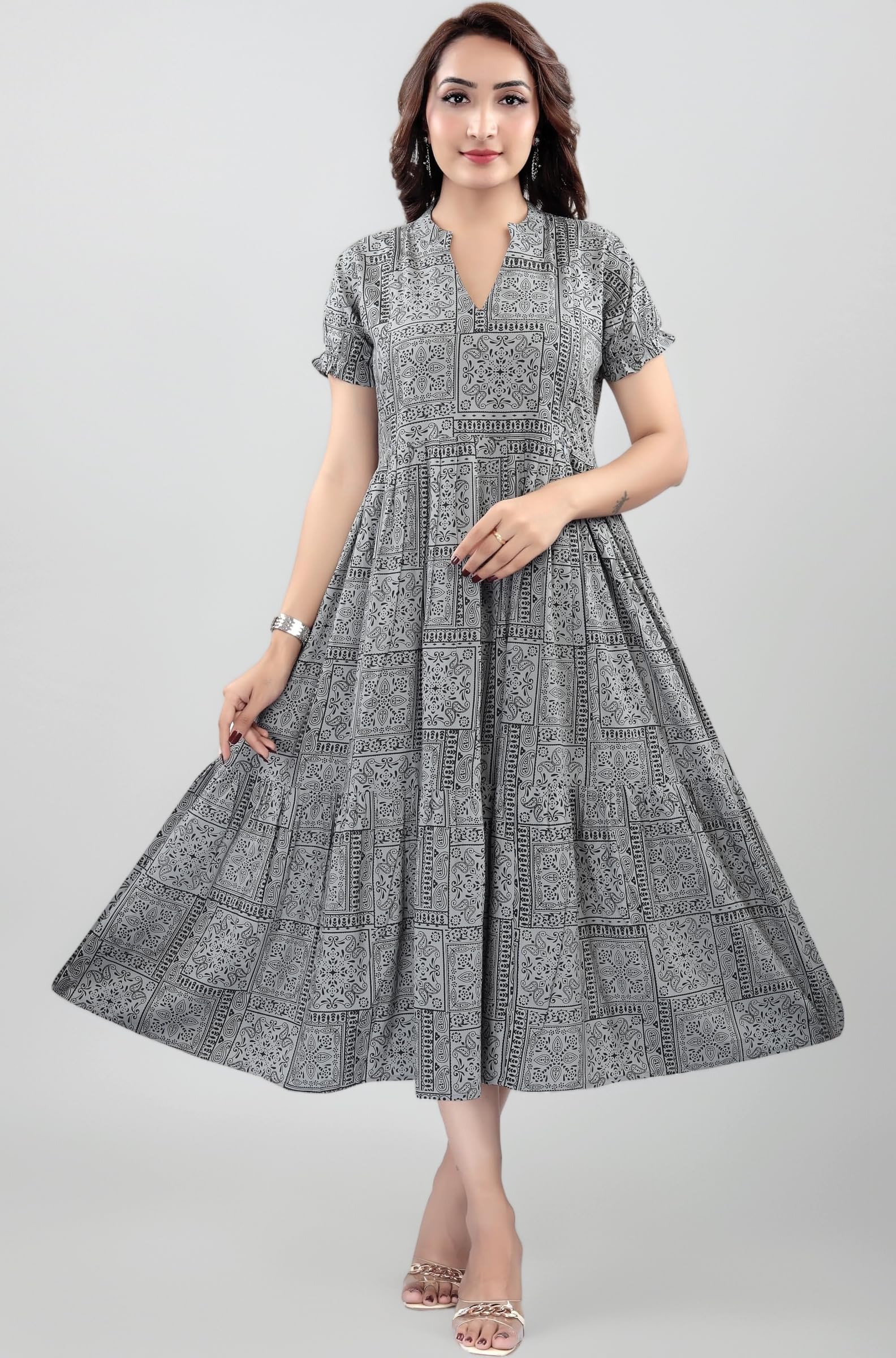 B2F Women's Flared Anarkali Maternity Dress, Feeding Kurti with Concealed Zip for Pre & Post Pregnancy