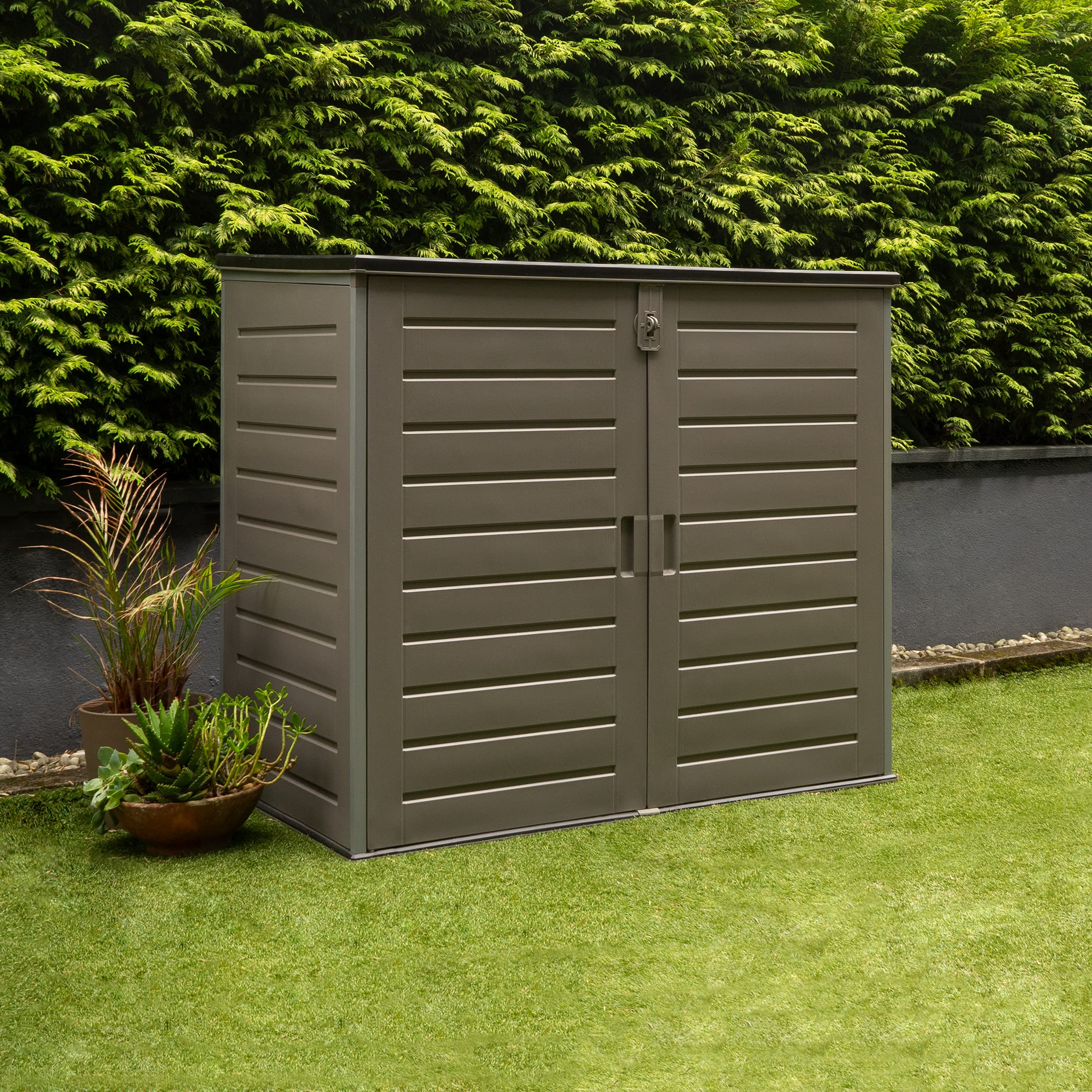Wasabi - Armadio da Esterno in Resina 1170L – 140x82x124cm – Pavimento Incluso - Porta Doppia e Coperchio Ribaltabile – Struttura in Metallo – Pannelli in Polipropilene – Chiusura con Catenaccio