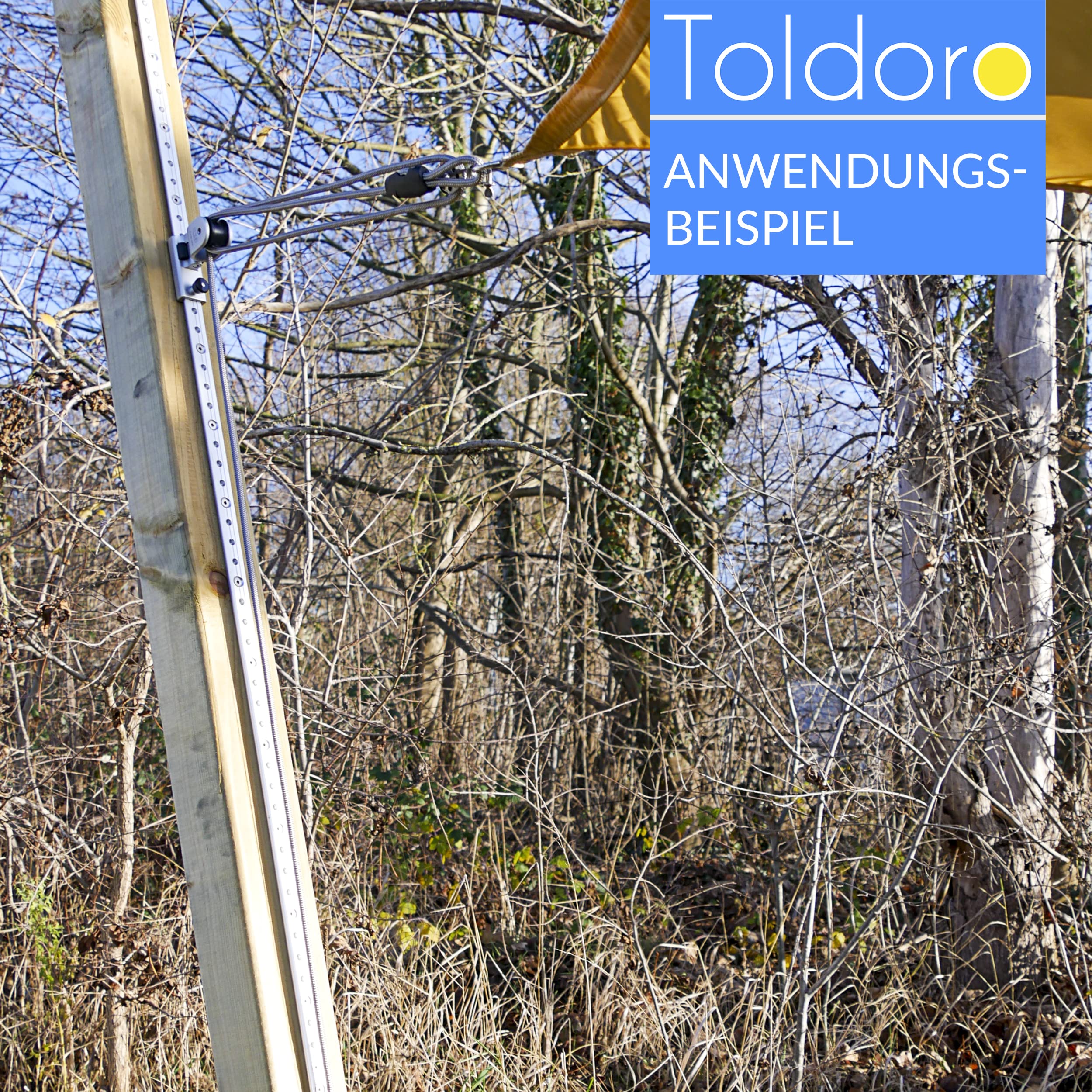 Toldoro® Höheneinstellung Set für Sonnensegel für Masten, Stangen und Holzpfosten/Sonnensegel Flaschenzug rostfrei & langlebig (mit