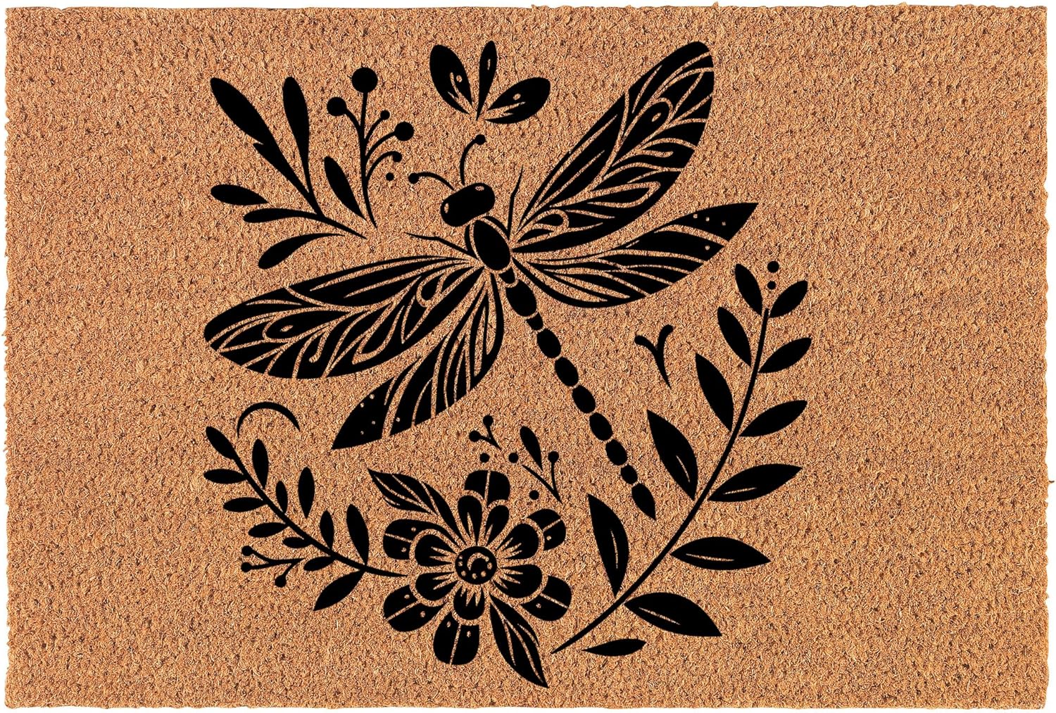 Welcome Doormat Coco Coir Door Mat Gift Stylized Dragonfly (30" x 18")