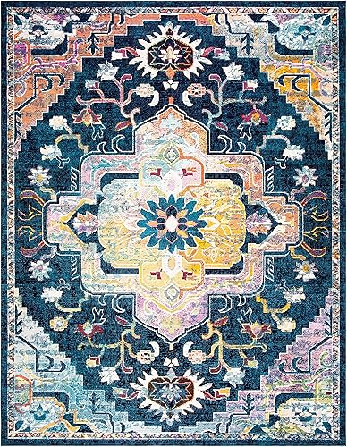 Miniatura 4 de SAFAVIEH Crystal Collection CRS501H - Alfombra de 8 pies x 10 pies, color azul marino y fucsia, de estilo bohemio, envejecido y elegante, no