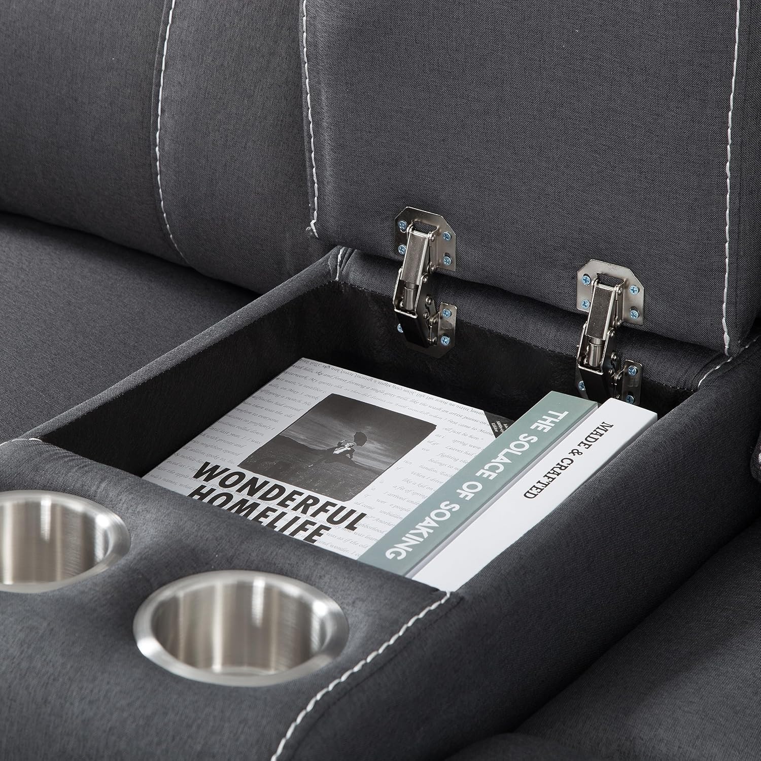 Polyester Blend Upholstery Manual Recliner Motion Couch, L Shaped Symmetric Sectional Sofa with Console Storage and Cup Holders,5 Seater Home Theater Seating Lounge Chair for Living Room/RV