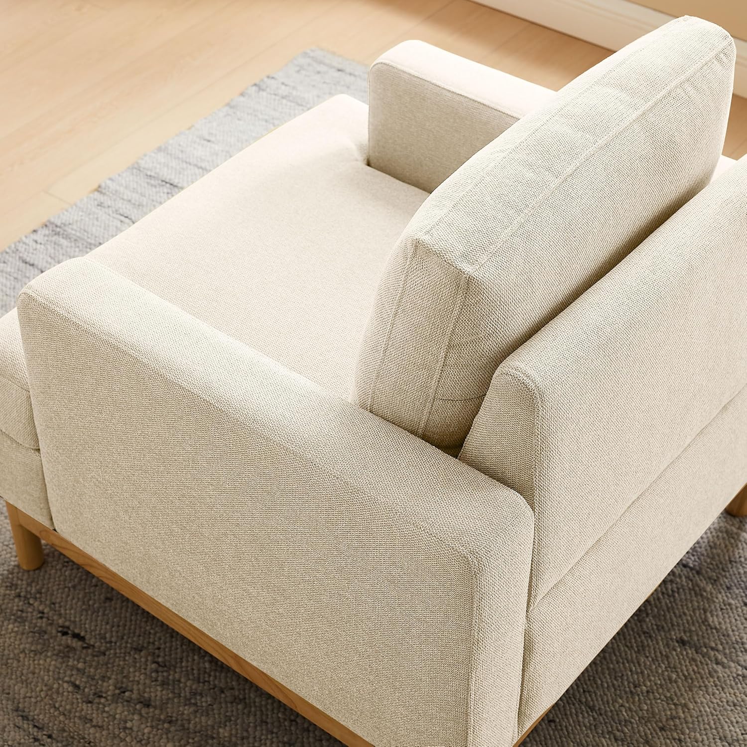 VANOMi Oversized Accent Chair for Living Room, Modern Upholstered Reading Armchair for Bedroom, Comfy Chair for Apartment, Single Sofa for Small Space with Rubberwood Base