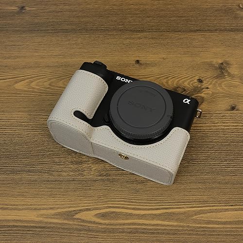 Miniatura 3 de ZV-E1 Caso, hecho a mano de cuero PU media cámara caso bolsa cubierta inferior apertura versión para Sony Alpha ZV-E1 con correa de mano (blanco)