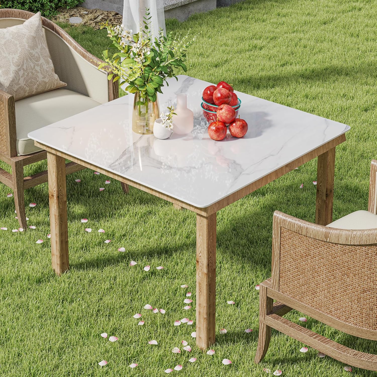 Square Table Top, 31.5” White Sintered Stone Tabletop, DIY Replacement & Cover Marble Desktop, Scratch & Wear Resistant, Suitable for Indoor & Outdoor