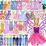 BYMORE 12 Set Doll Clothes Kit, Include Fashion Dresses, Floral Dresses, Sequins Dresses, Evening Party Dresses, Fairy Dresses with Wings, Tops and Pants in Gift Box for 11-12 Dolls