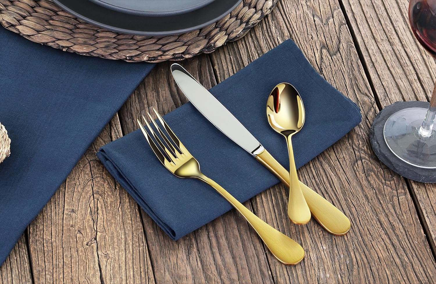 Artaste 56907 Rain 18/10 Stainless Steel Flatware 36-Piece Set, Gold Finish, Service for 12