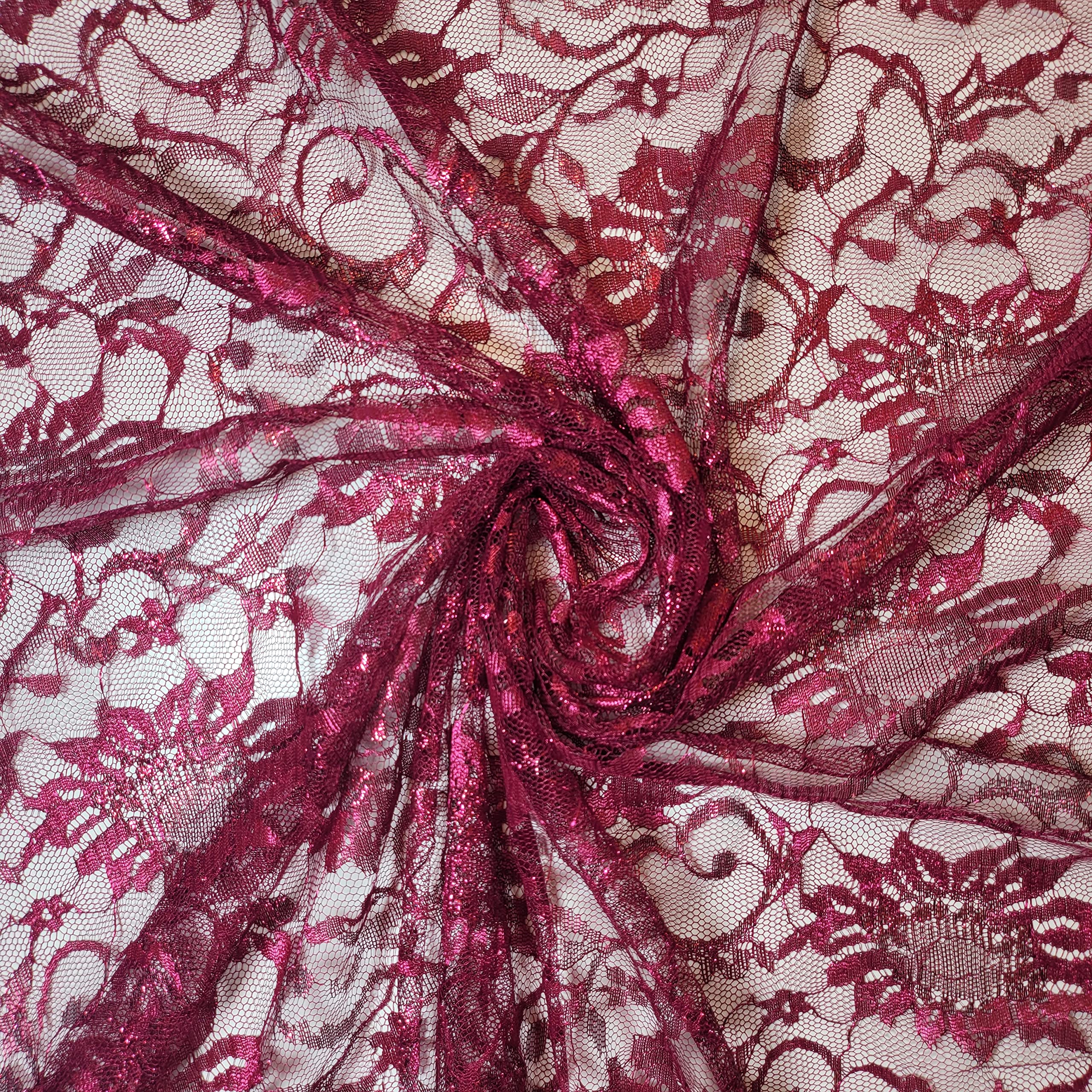 African Vintage Embroidery Bridal Nigerian French Embroidery Corded Budget Guipure Lace Mesh Net Fabric 54" Corded Budget Guipure Lace Mesh Net Fabric 54" (2 Meter, Cerise Pink Budget) — image 1
