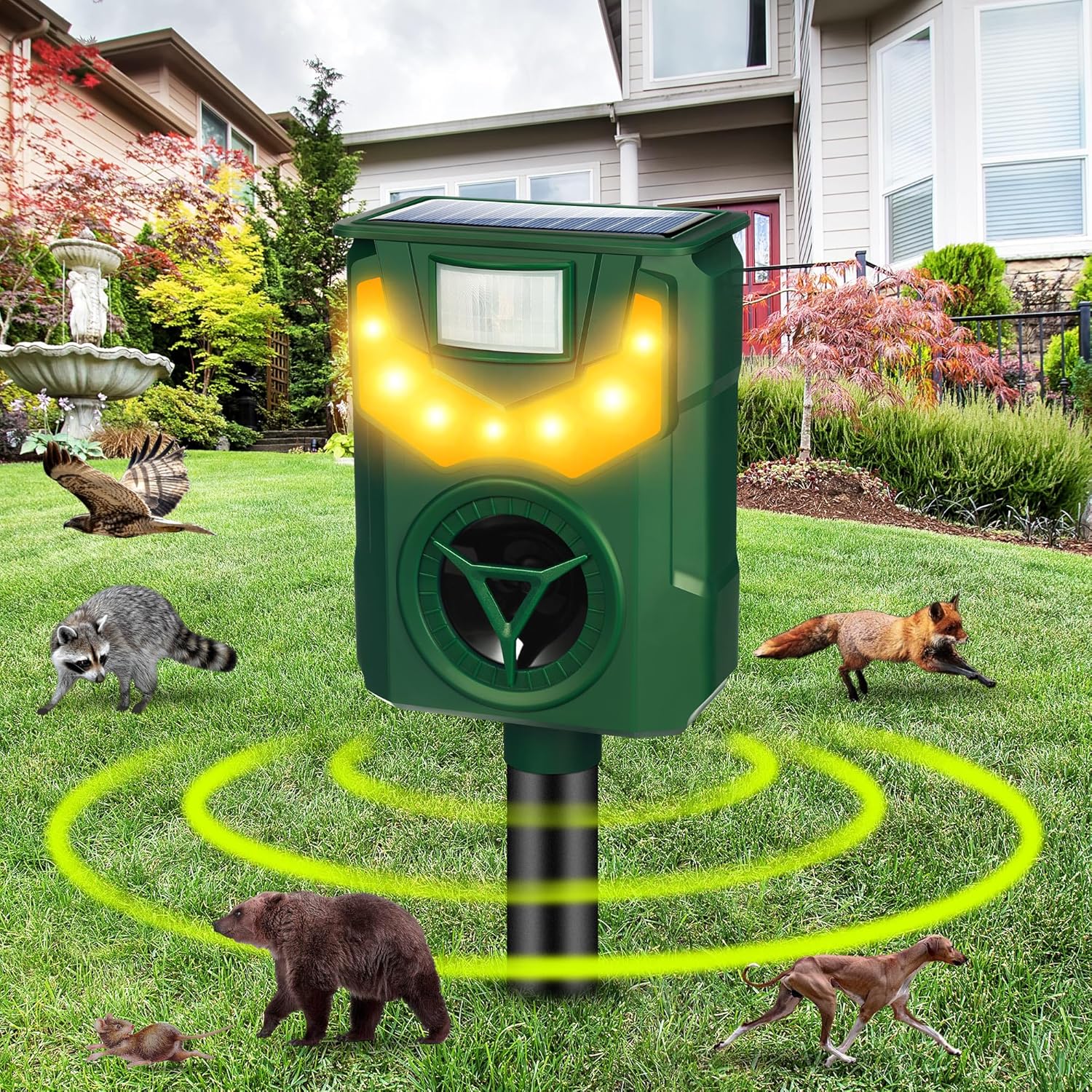 2024 Upgraded Solar Ultrasonic Animal Repellent Outdoor Cat