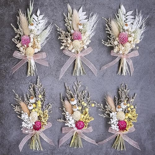 Miniatura 1 de Mini Dried Flower Bouquet Set of 6, Small Bouquets, Bohemian Wedding Table Centerpieces Table Arrangements, Bridesmaid Flower Girl Proposal Gift