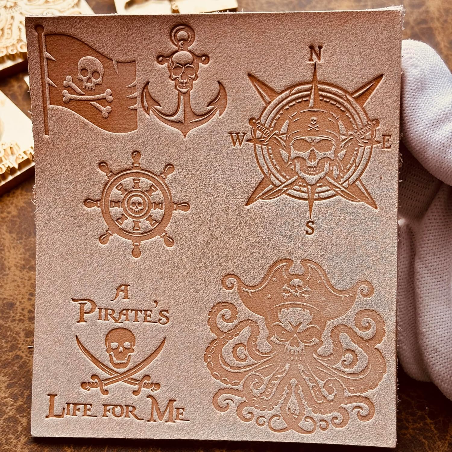 Skull Series Leather Stamp Set, 6 Piece Skull Design Leather Embossing Mold, Brass Stamp for Leathercraft (Pirate Skull)