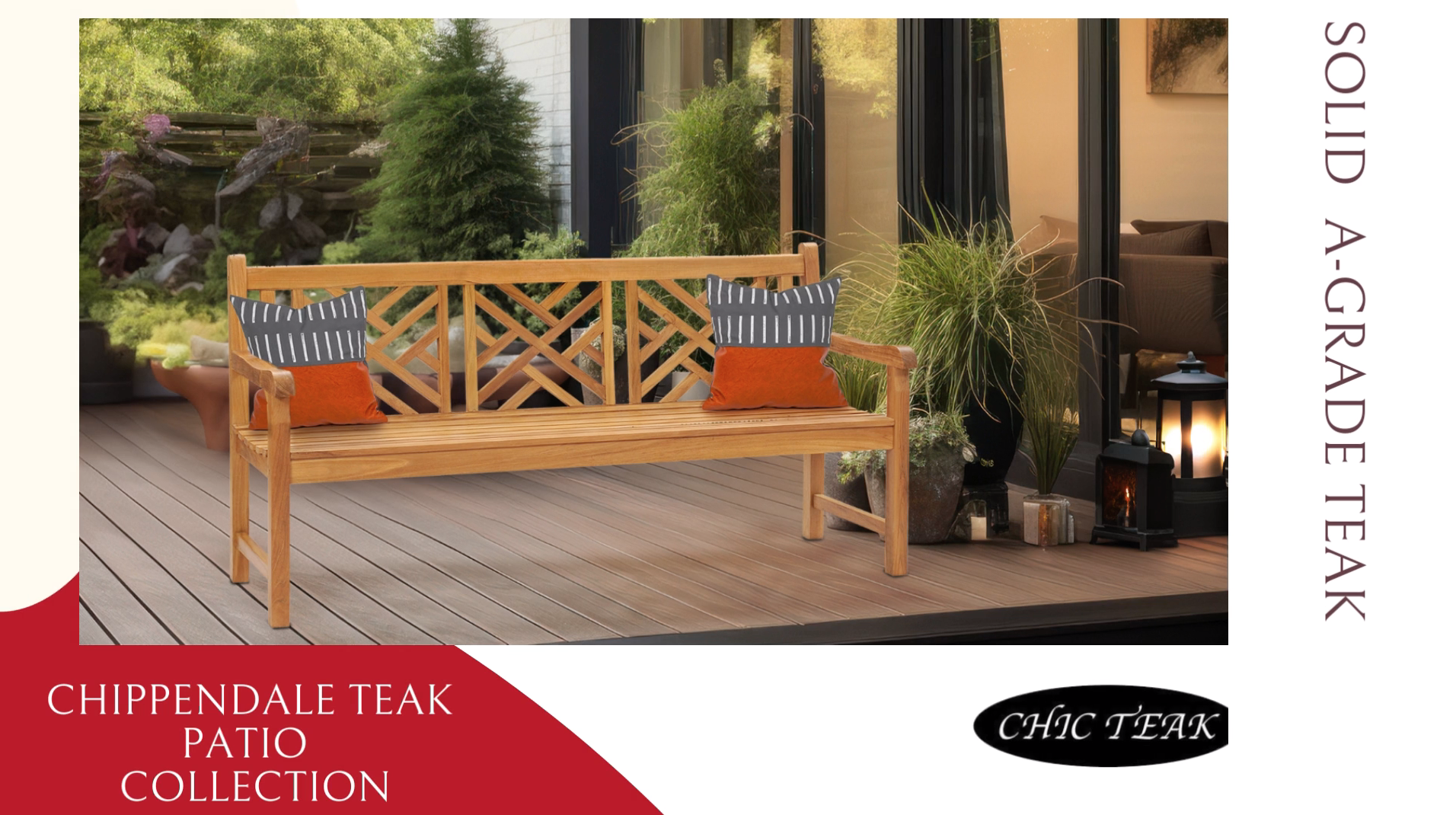 Amazon.com : Teak Wood Chippendale Outdoor Patio Triple Porch