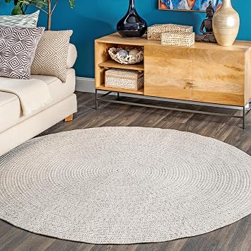 nuLOOM Wynn Ivory Solid Braided Indoor/Outdoor Area Rug, 6 Round