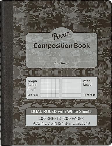 Pacon Libro de composición con doble raya, gris oscuro, cuadrícula de 14 pulgadas y 38 pulgadas de ancho a rayas de 9-3 4 pulgadas x 7-12 pulgadas,