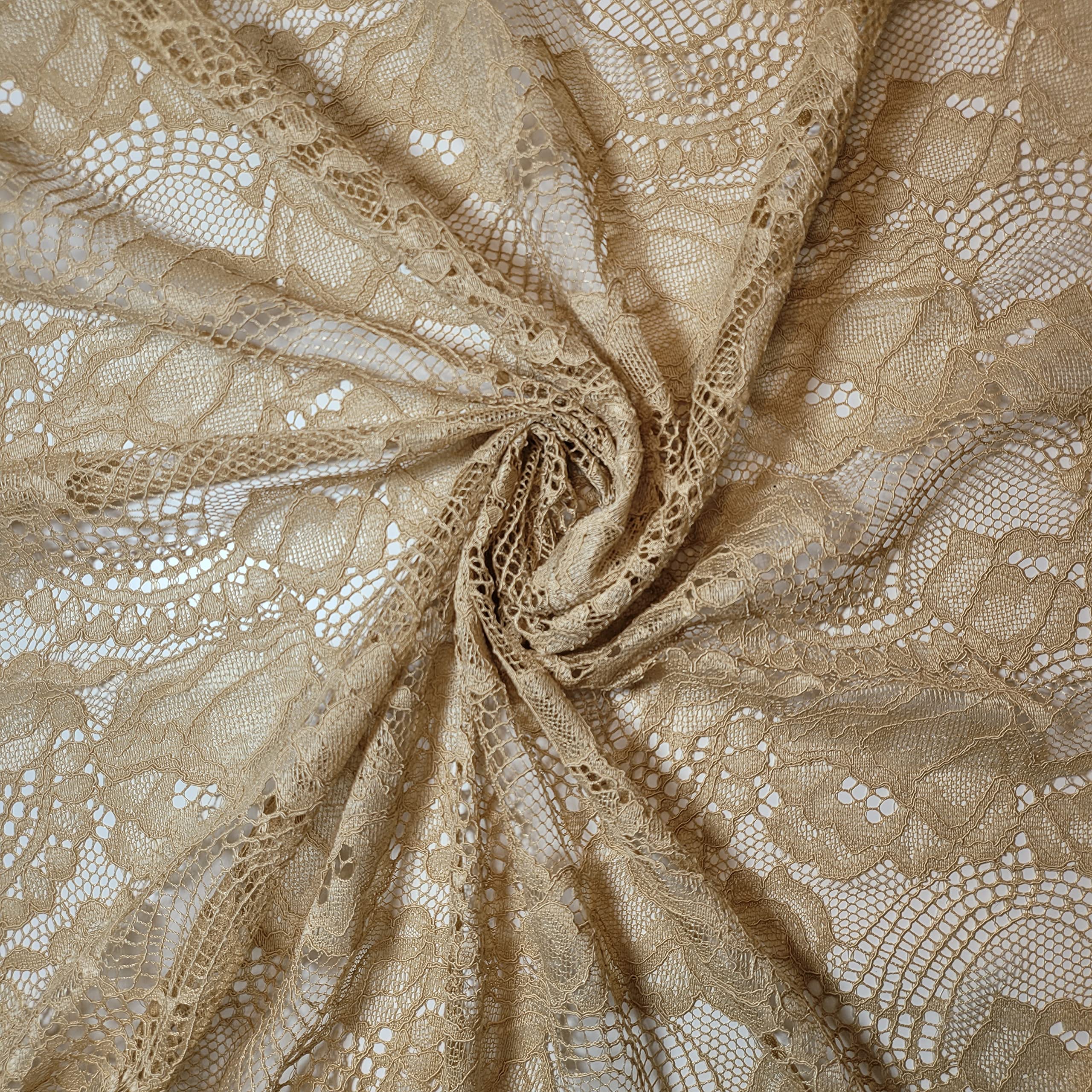 African Vintage Embroidery Bridal Nigerian French Embroidery Corded Budget Guipure Lace Mesh Net Fabric 54" Corded Budget Guipure Lace Mesh Net Fabric 54" (5 METER, Gold Corded Floral) โ image 1