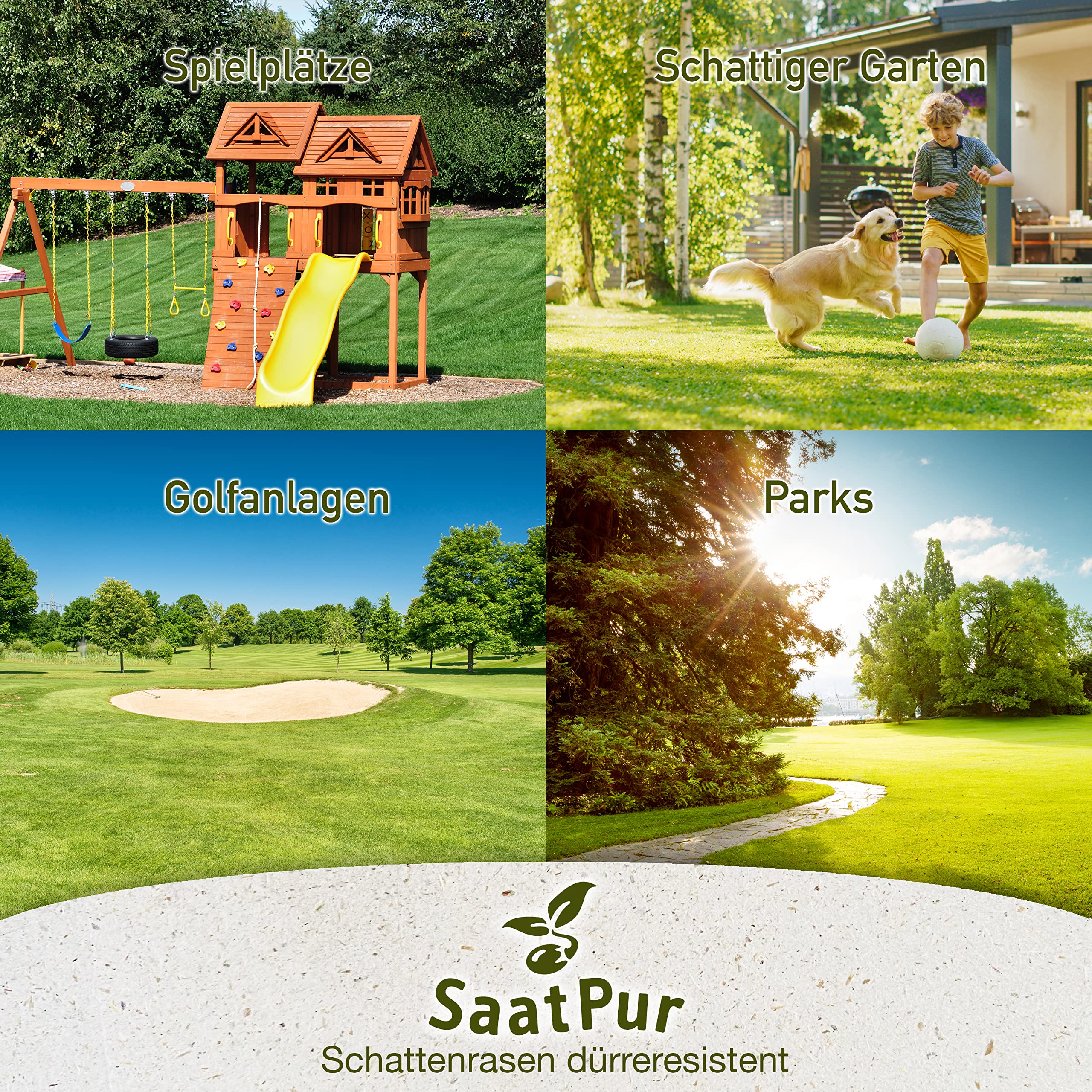 SaatPur® Rasensamen Schattenrasen Dürreresistent 5kg für ca. 150 m², Mehrjährige Rasemischung aus mehreren Rasenarten, meistens 4 bis 5, satt grün, schnellkeimend, hitzetolerant, Neusaat und Nachsaat