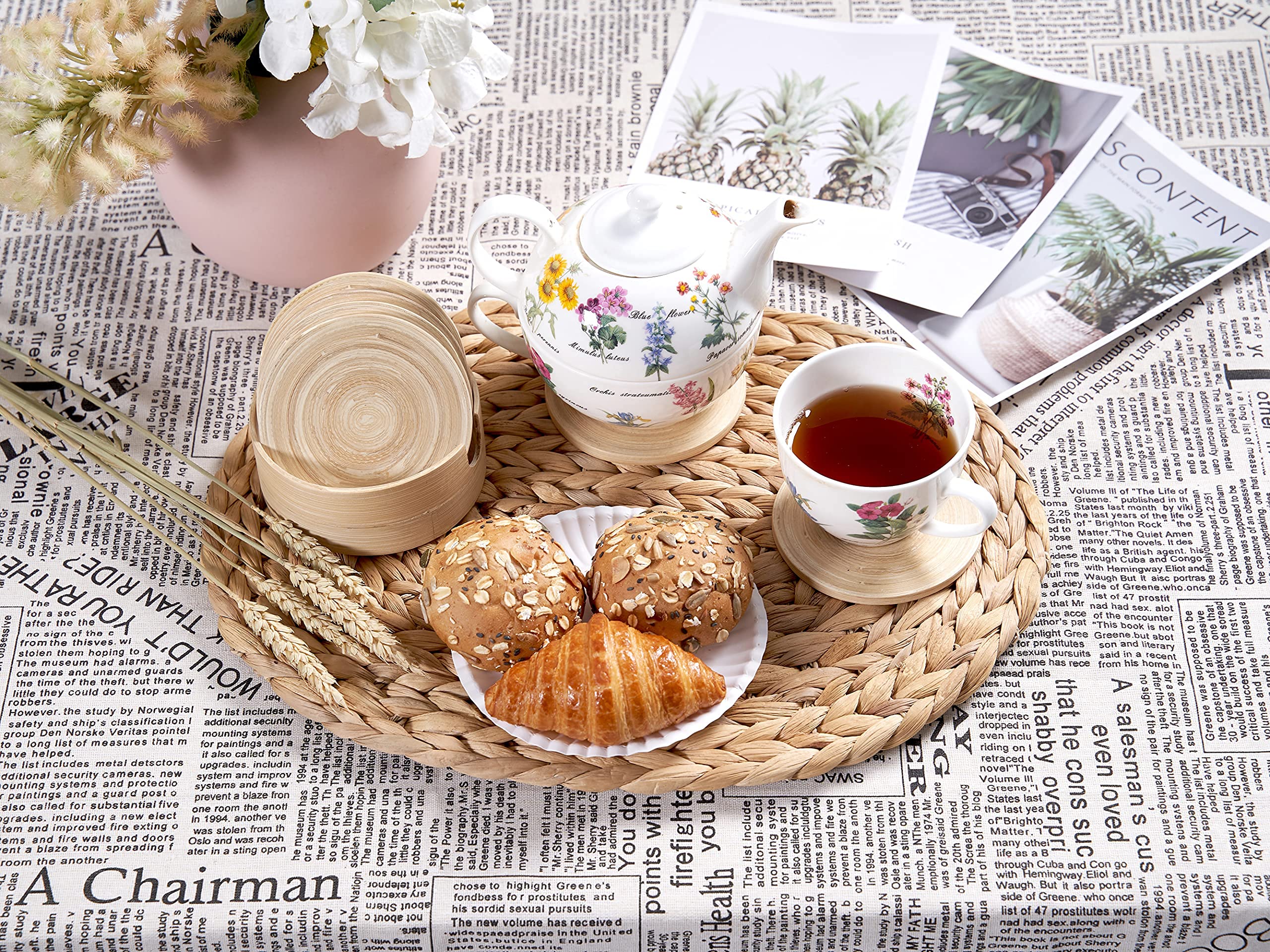 Oval Water Hyacinth Placemats Set Of 4, Woven Natural Placemats Handmade Plates Woven Table Mats, Rustic Table Placemat for Dining, Kitchen, Home Decor, Heat Resistant Anti-skidding Non-slip (Natural)