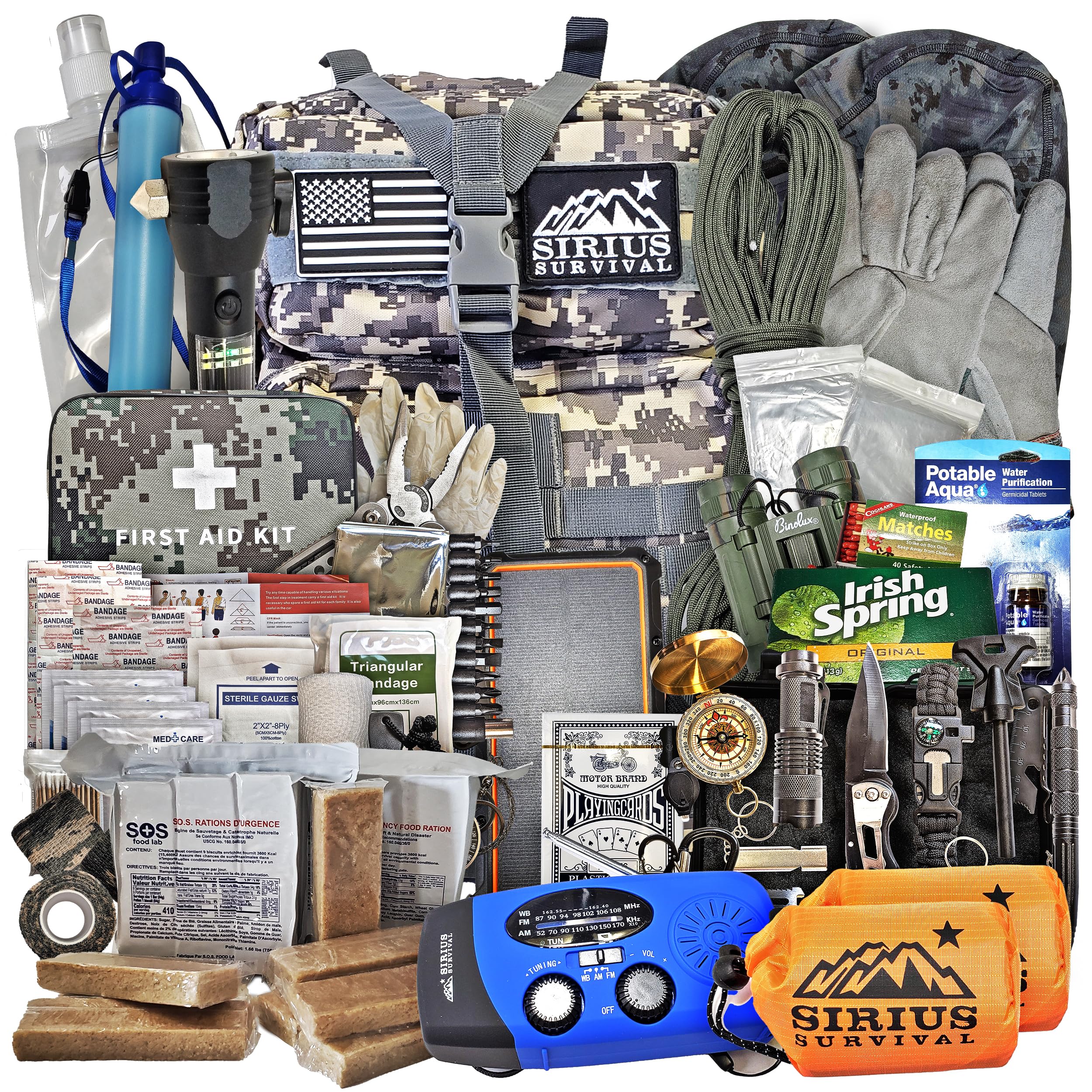 Sirius: Pre-Packed Bug Out Bag - 72 Hour Kit for 2 People - Bugout Backpack Survival Kit - Premium 50L Go Bag Tactical Backpack - Essential Bug Out Gear - Upgraded Survival Backpack