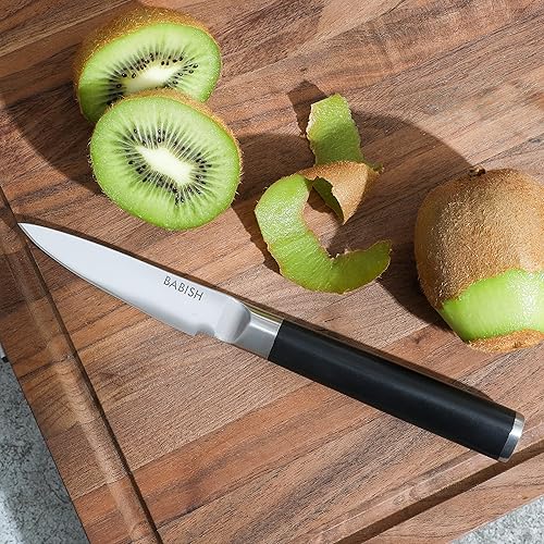 Miniatura 44 de Babish Cubiertos de acero alemán de alto carbono 1.4116, cuchillo forjado para carne de cocina 4pk Juego de cuchillos para carne, acero inoxidable