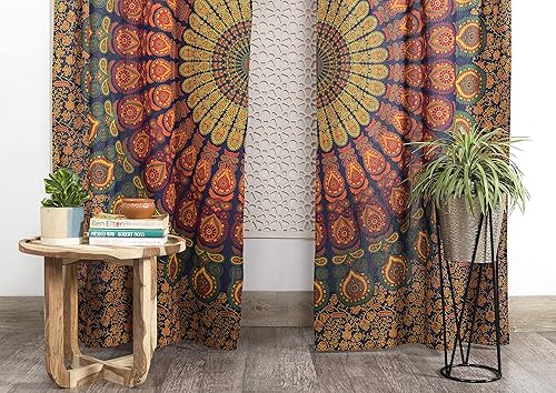 Miniatura 2 de Popular Handicrafts Paneles de cortina de mandala de pavo real hippie indio, bohemio, multicolor, azul