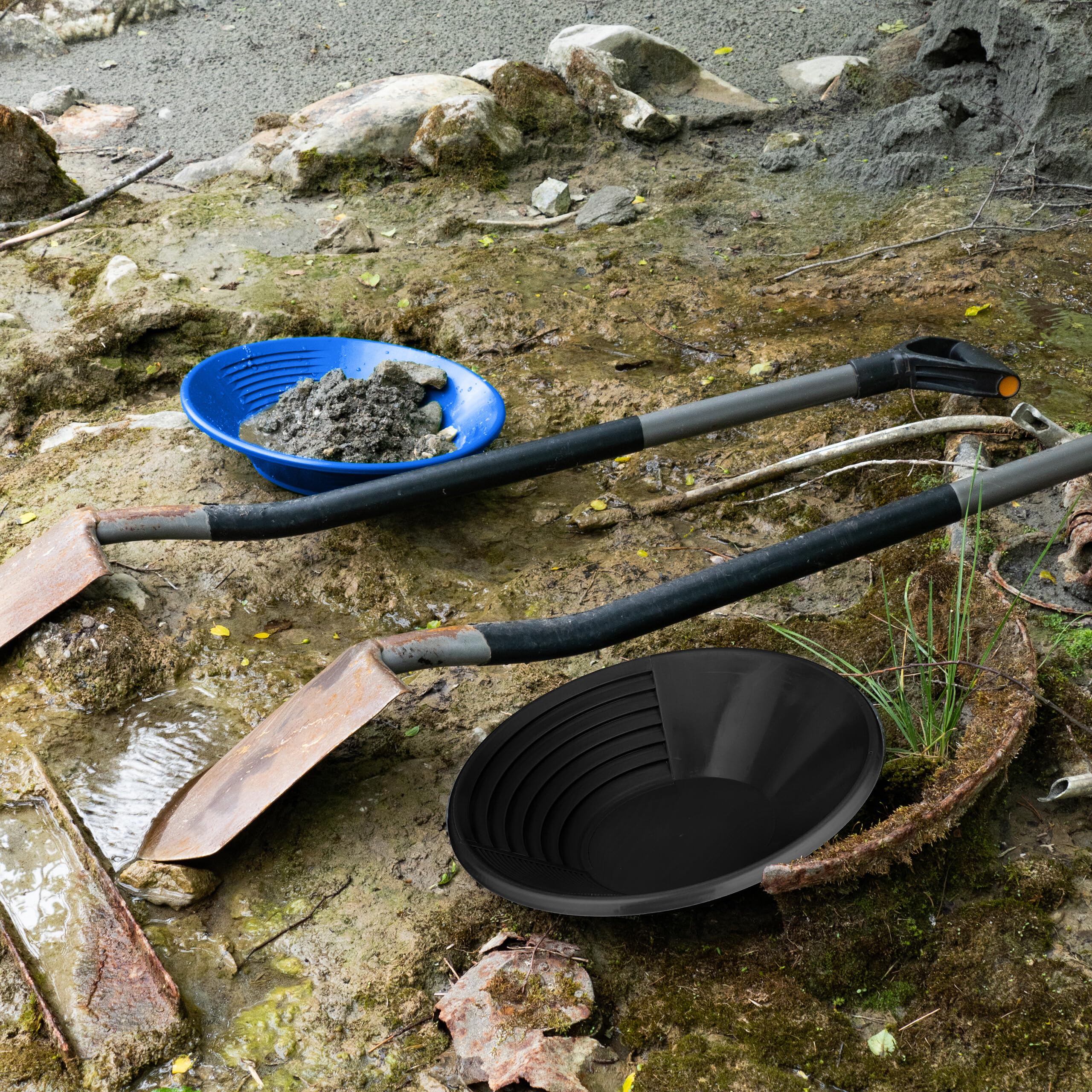 Relaxdays Set 2 Setacci per Oro, Kit Metal Detector Cerca Metallo, Batea Fiume, Gold Pan 8 x 38 cm, Plastica, Nero Blu