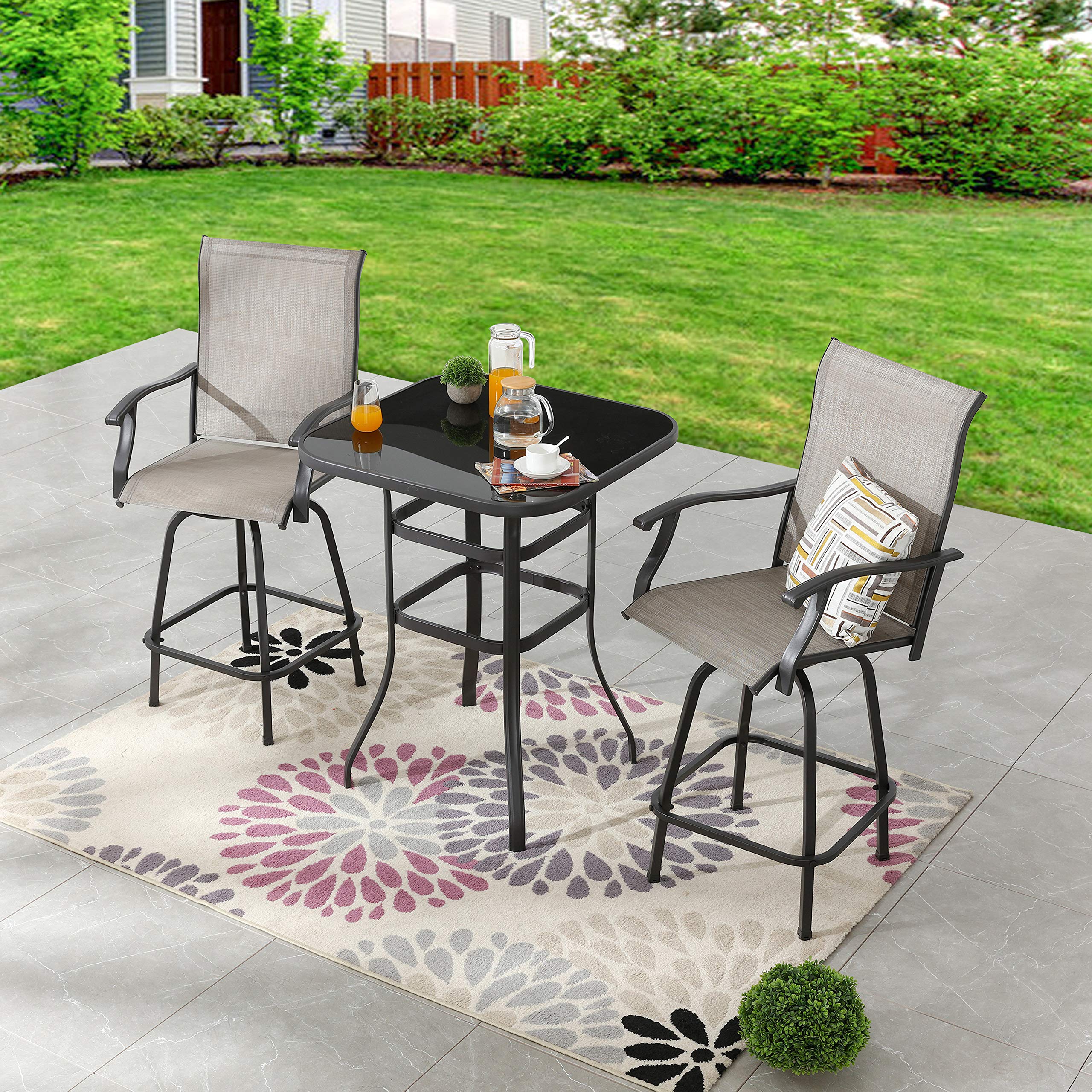LOKATSE HOME Bar Height Bistro Patio Table Set 3 Piece High Top with