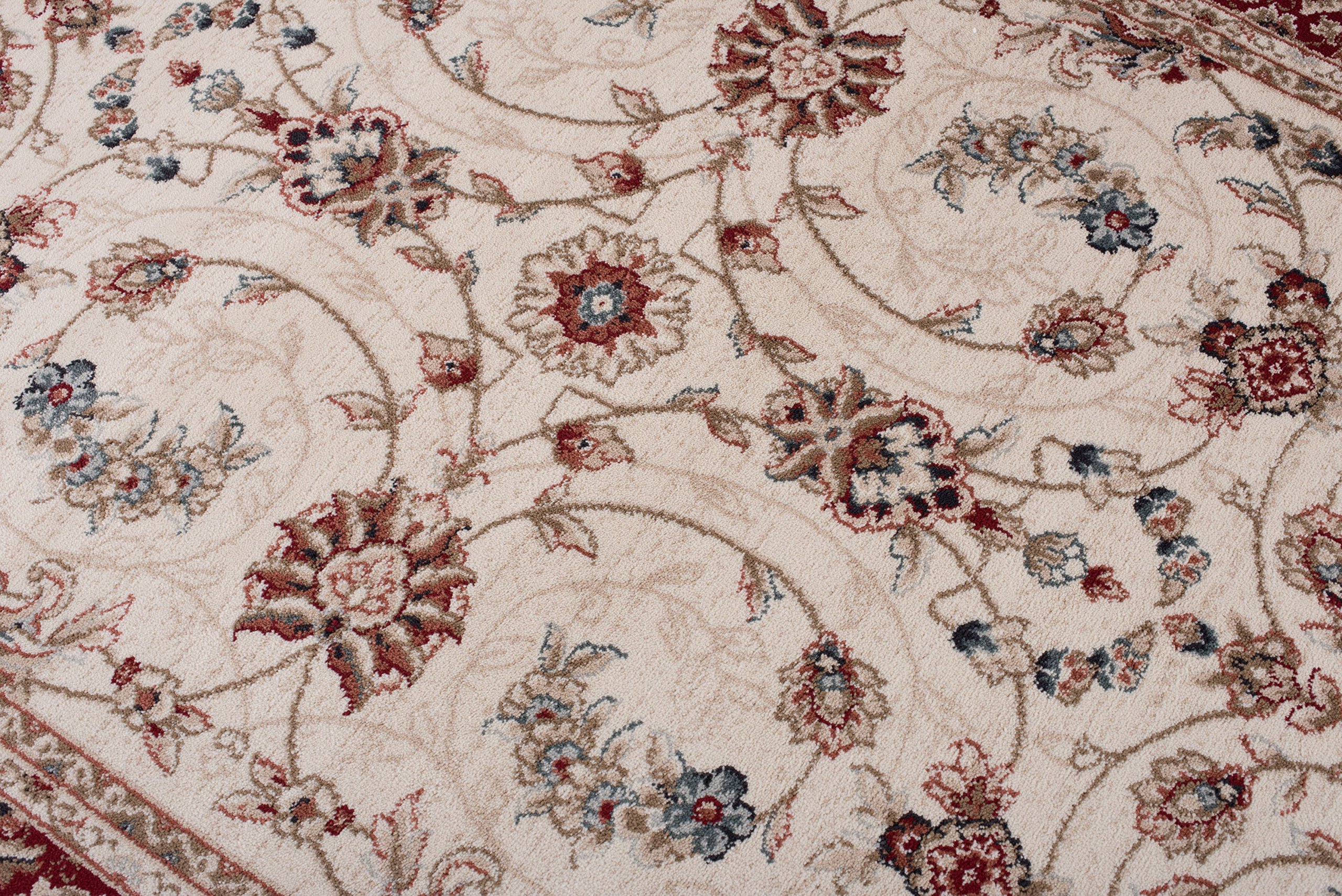 Carpeto Teppich Flur 160x220cm Creme Rot Klassisch Traditionell Weich | Teppich für Eingangsbereich Küche Büro Wohnzimmer Schlafzimmer Beige Pflegeleicht Fußbodenheizungsgeeignet Mittelflor Elegant