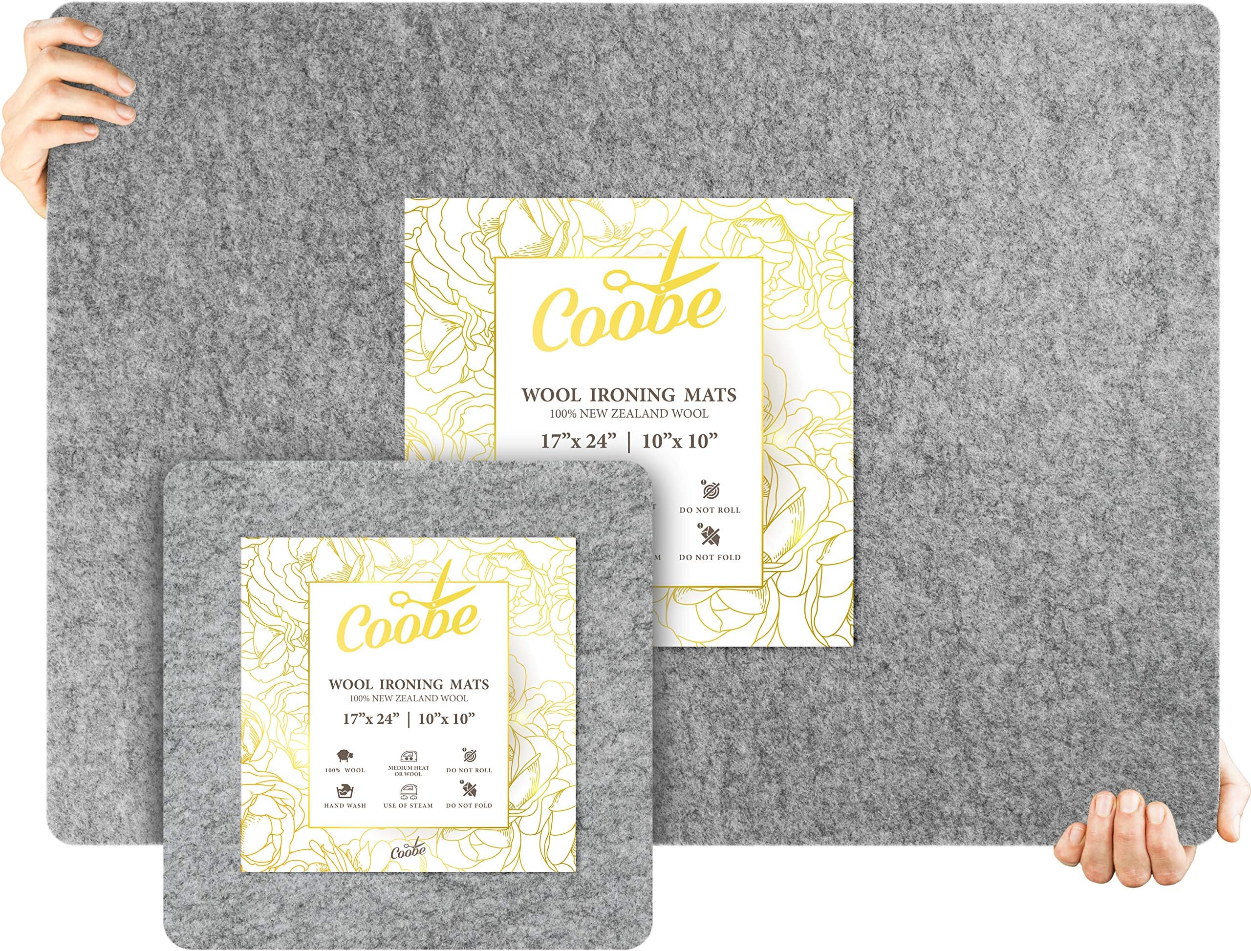 Set 17" X 24" Wool Pressing Mat for Quilting Large Size & 10" X 10" Portable Size - 100% New Zealand Wool Ironing Pad, Perfect for All Ironing Station