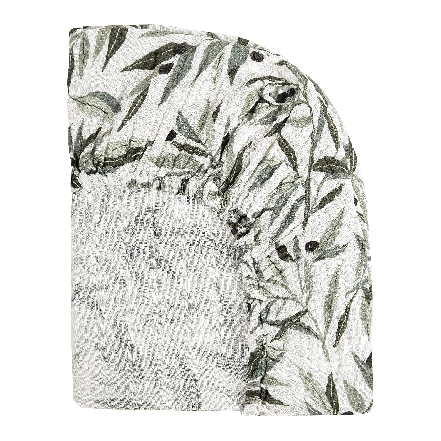 Babyletto 100% Organic Cotton All-Stages Midi Crib Sheet, GOTS-Certified, Fitted 360°, Ultra-Soft and Breathable Muslin - Olive Branches