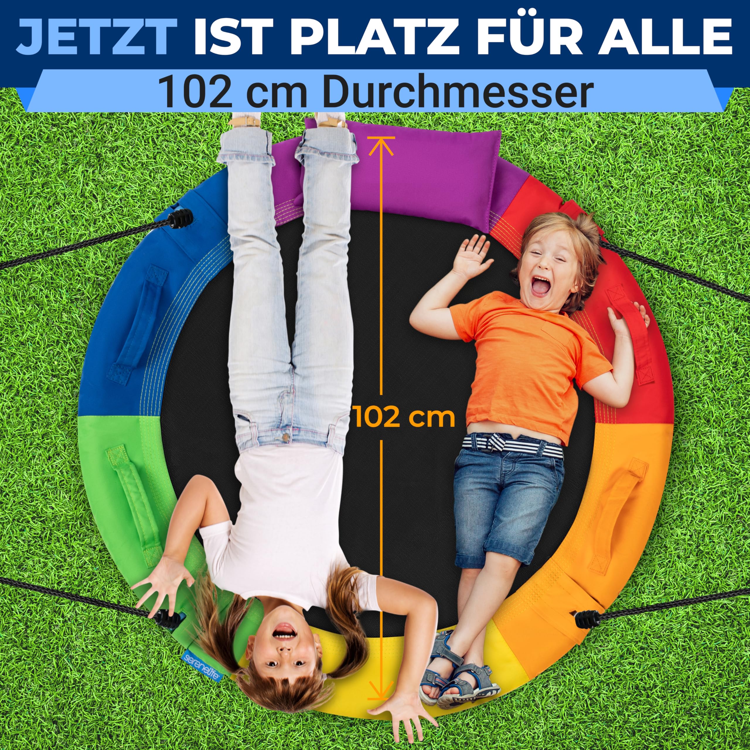 SereneLife Nestschaukel Outdoor, 101 cm Kinder Schaukel, bis 320 kg belastbar, höhenverstellbar, Baumschaukel für Garten, Kinder & Erwachsene, Regenbogen