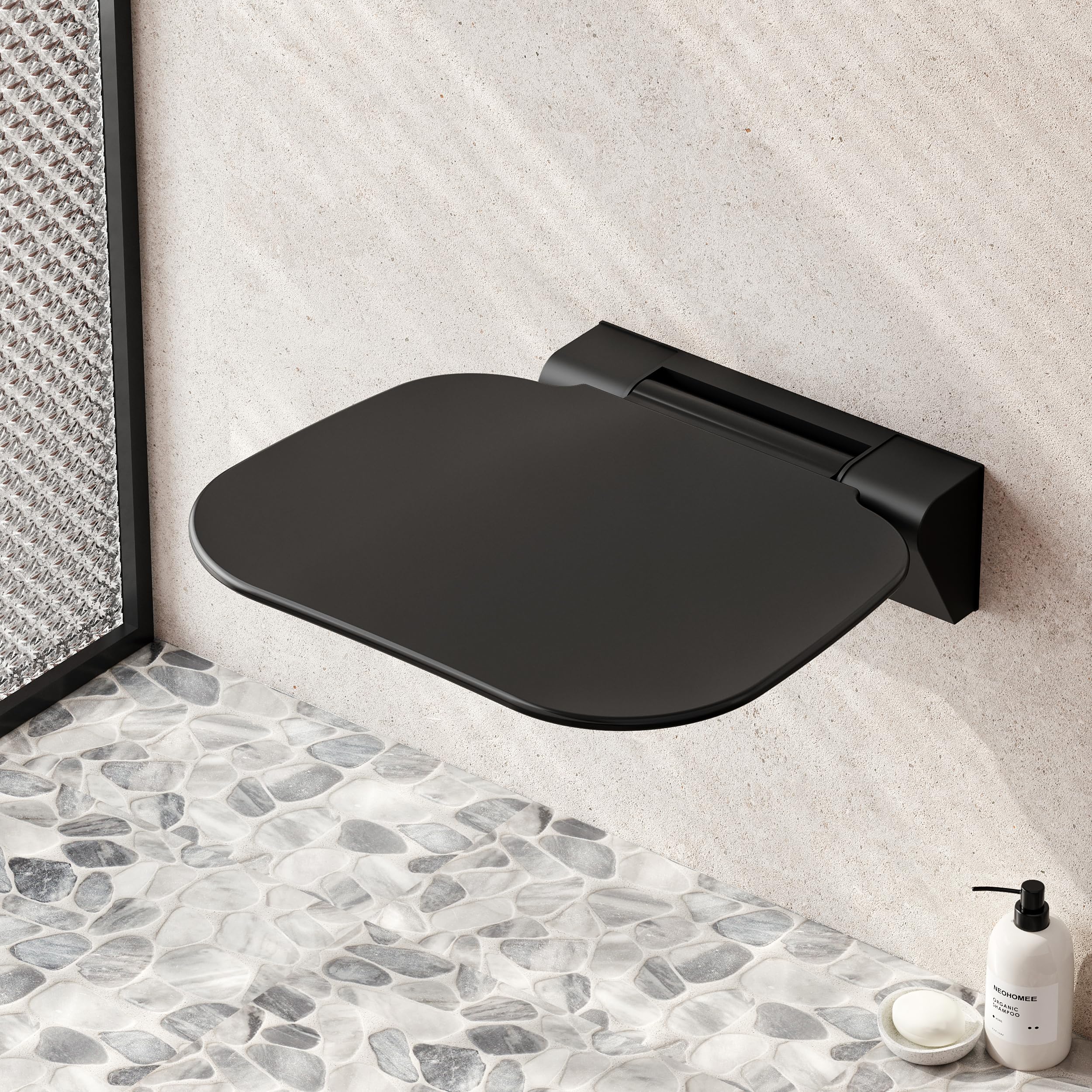 Duschsitz Klappbar Wandmontage, Klappbarer Duschstuhl bis 200 kg Belastbar mit UF Extrabreiter Duschsitz für Senioren, Rutschfester Duschhocker 40x40 cm, Schwarz