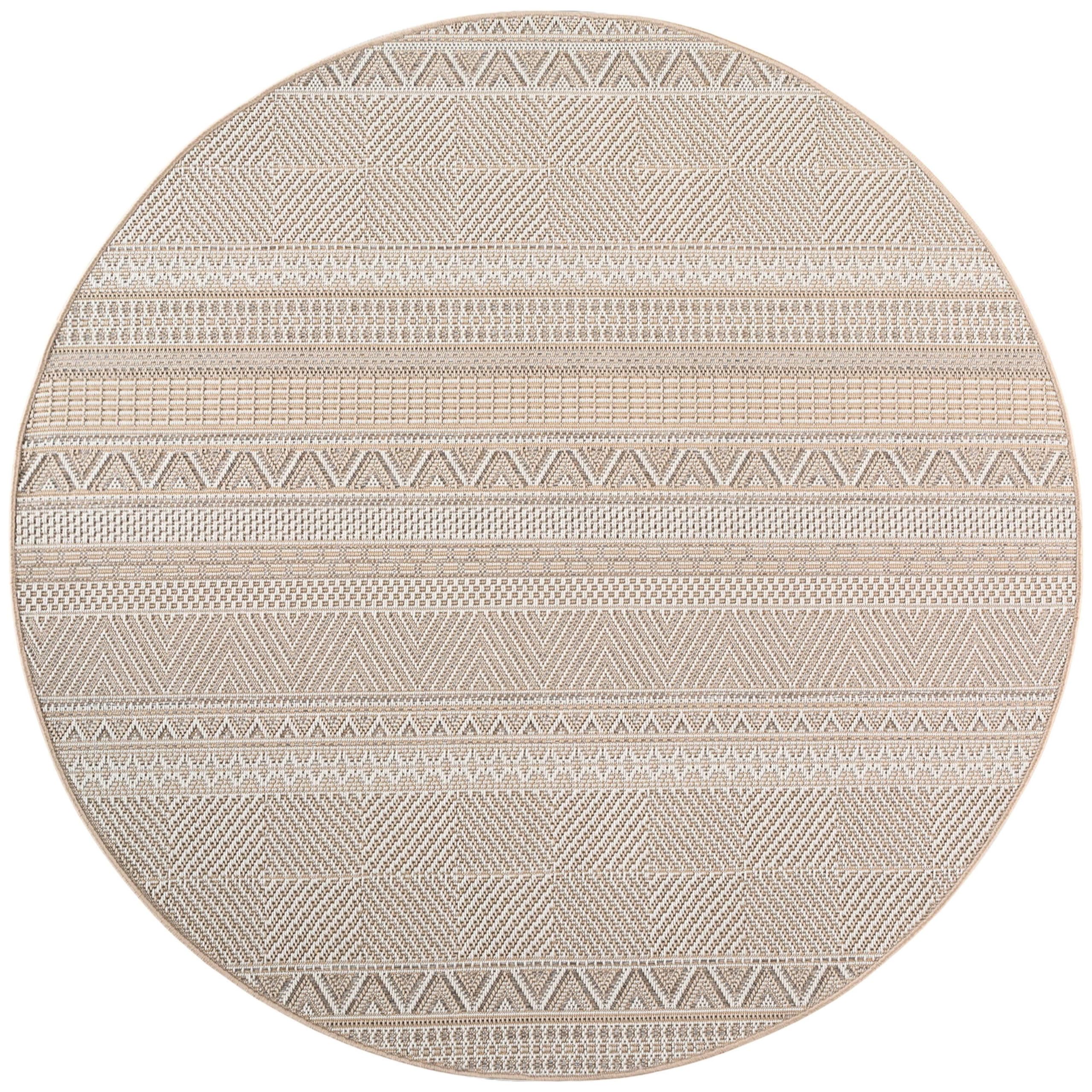 Carpettex Dywan zewnętrzny okrągły 200 cm bezowy, Odporny na Warunki Pogodowe i Promieniowanie UV, Dywan Ogród Taras Salon Jadalnia Wnêtrze Zewnêtrze, Styl Skandi Boho łatwy