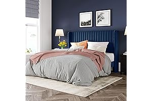 Allewie Blue Velvet Upholstered Platform Bed Frame - Queen Size Bed Frame...