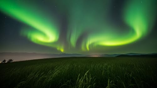 Dancing Neon Green Lights Aurora Sounds | Northern Sky Ambience | Nature FULL HD – vue 2