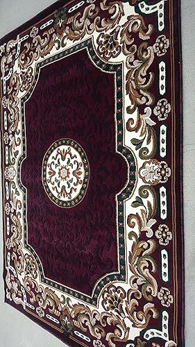 Miniatura 5 de Kingdom Alfombra persa tradicional color borgoña y verde D123 (5 pies 2 pulgadas x 7 pies 1 pulgada)