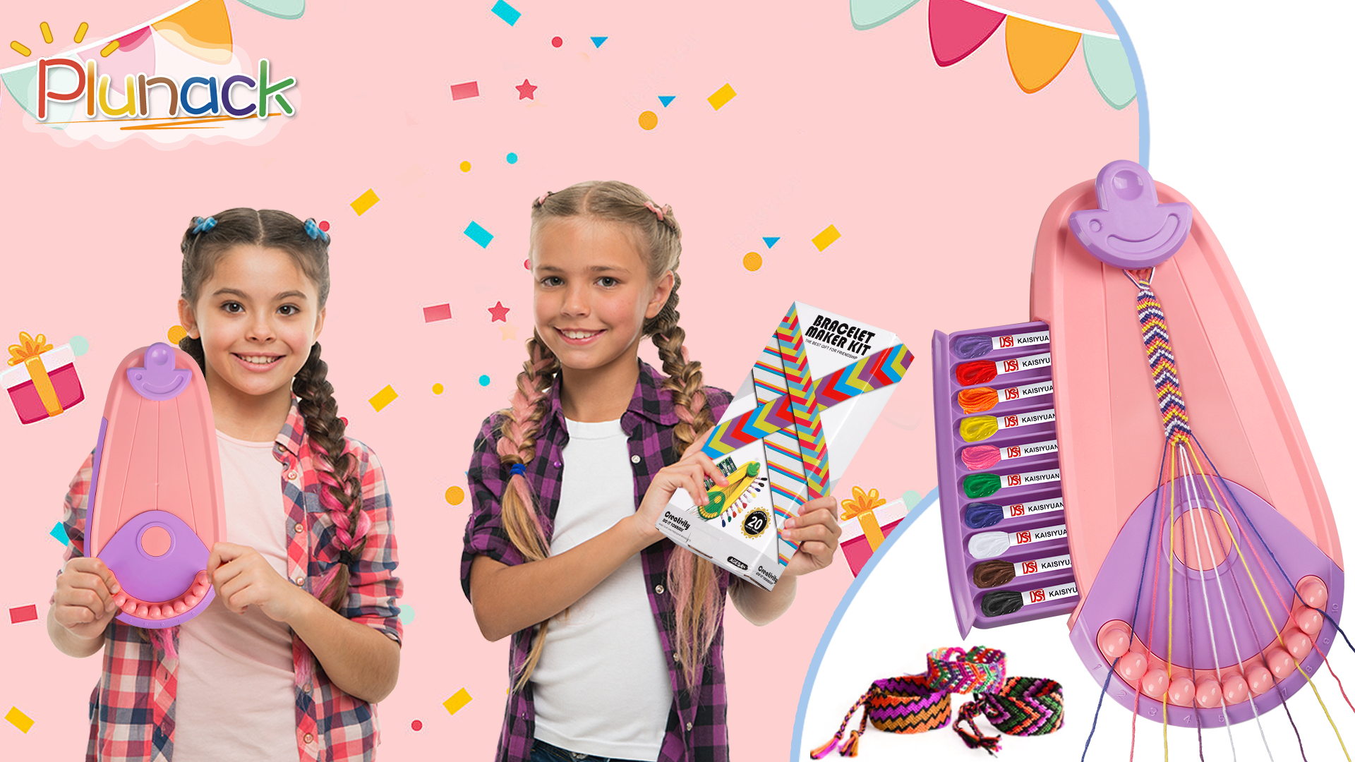 Maomaoyu - Kit Bracelet Brésilien Fille 5-12 Ans, Métier à Tresser, Fils Colorés, 33 Chevilles, Autocollants, Cadeau Anniversaire, DIY Créatif