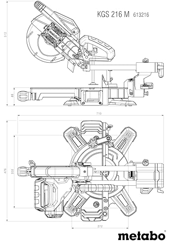 Metabo KGS 216 M Chop Saw (Box with Pull Function, Robust Construction, with Extendable Table Widening) 613216000