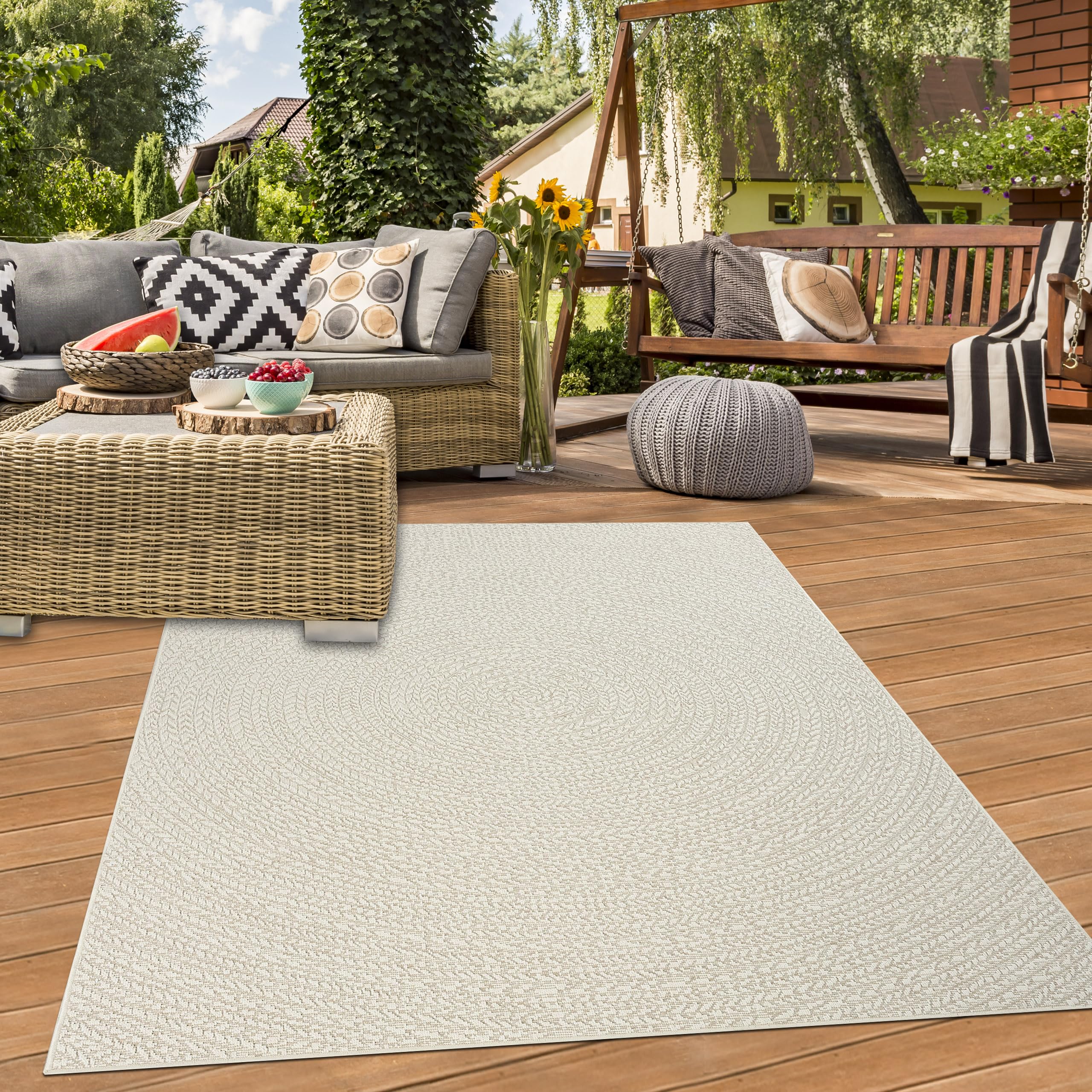 Tapis d'extérieur résistant aux intempéries aspect jute 200x290