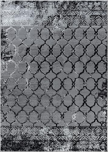 Miniatura 2 de GLORY RUGS Alfombra abstracta moderna de enrejado de 5 x 7 pulgadas, color gris y negro, para el hogar, oficina, dormitorio y sala de estar