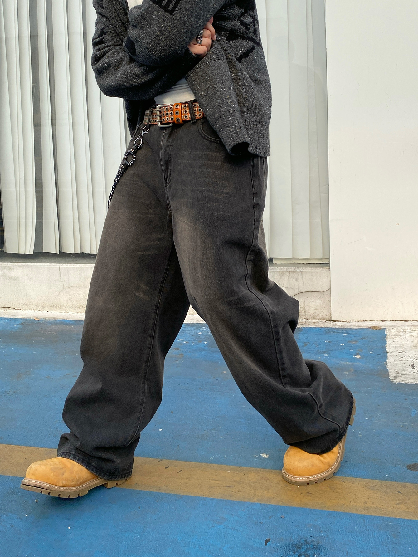 DFGIGT Men's Baggy Hip Hop Jeans Wide Leg Skater Denim Pants